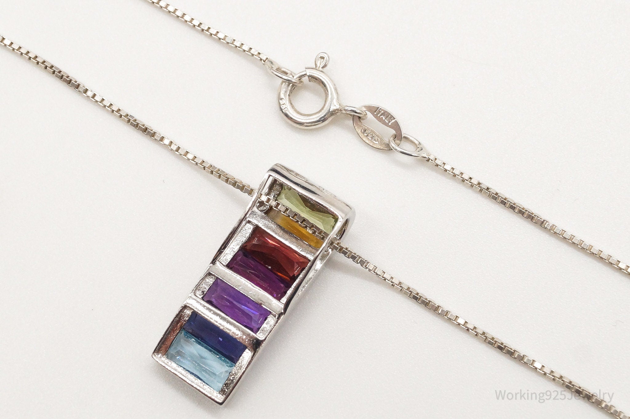 Vintage Multiple Gemstone Sterling Silver Necklace