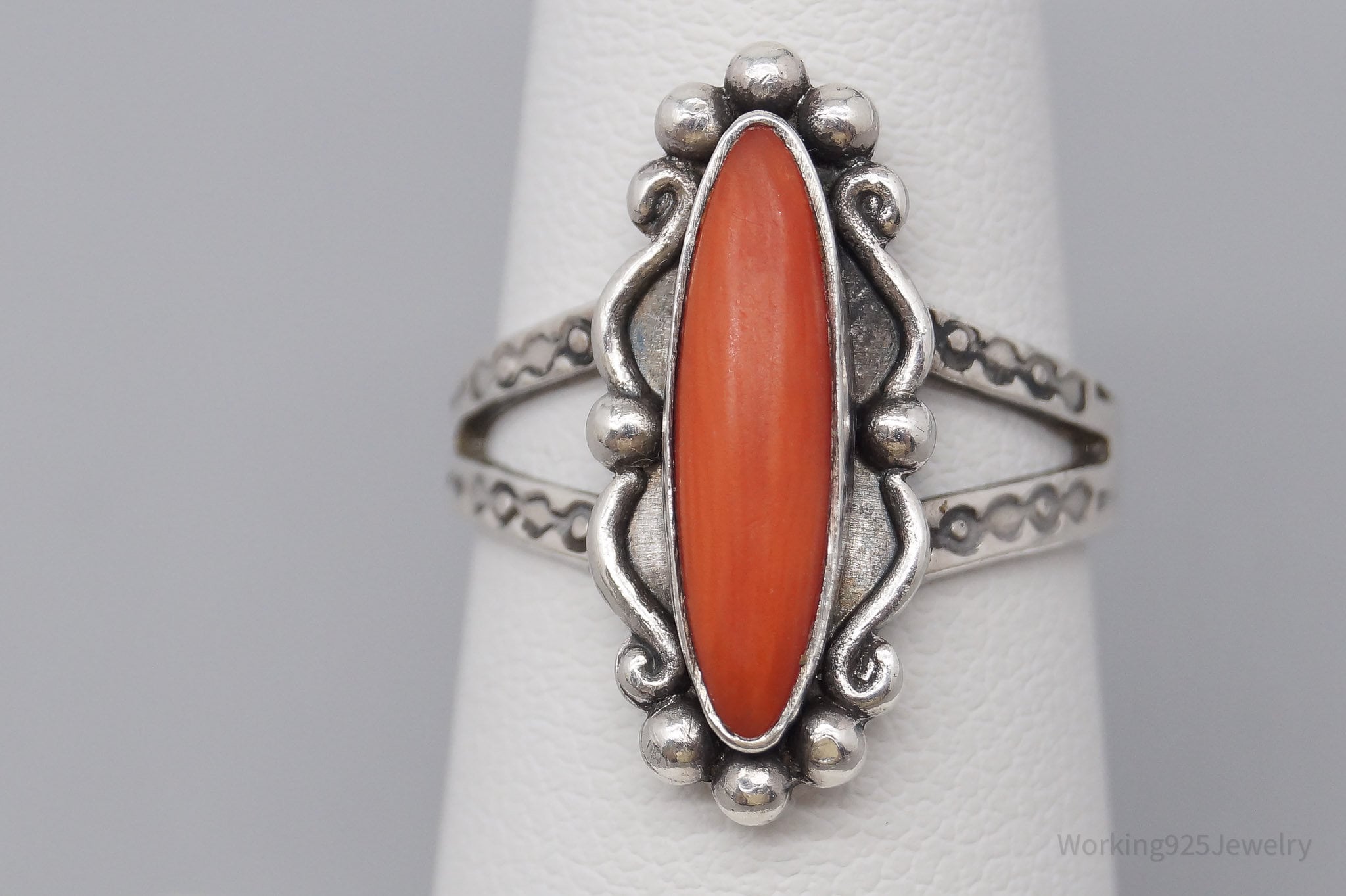 VTG Southwestern Shop Shube's MFG Inc Coral Sterling Silver Ring - Size 6.25