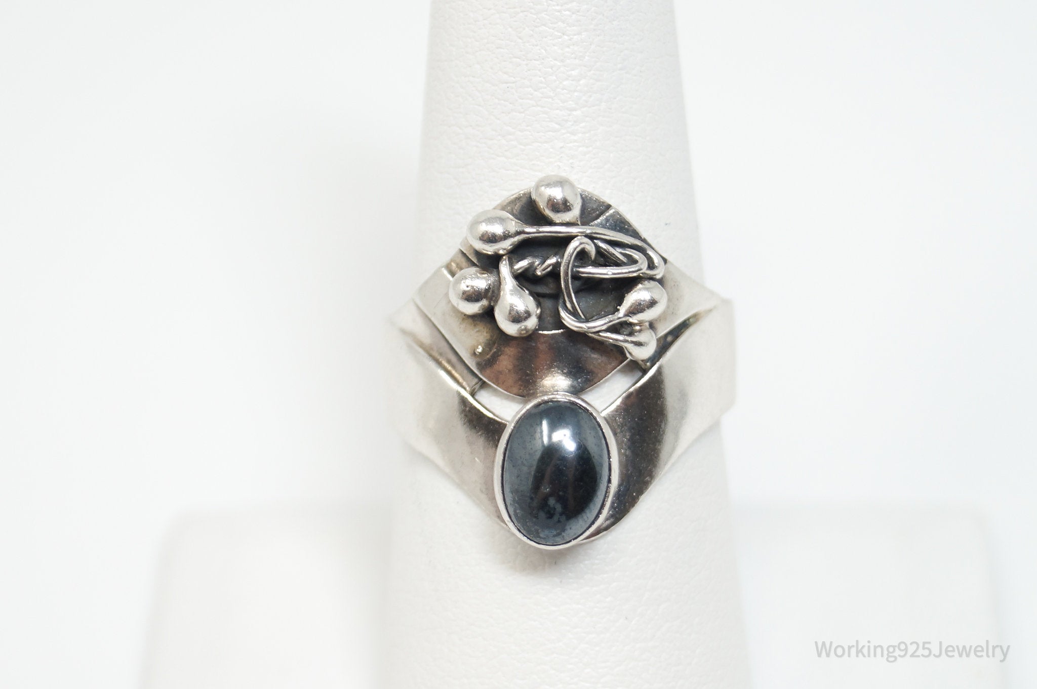 Vintage Modernist YABAR Hematite Sterling Silver Ring - Size 7.75