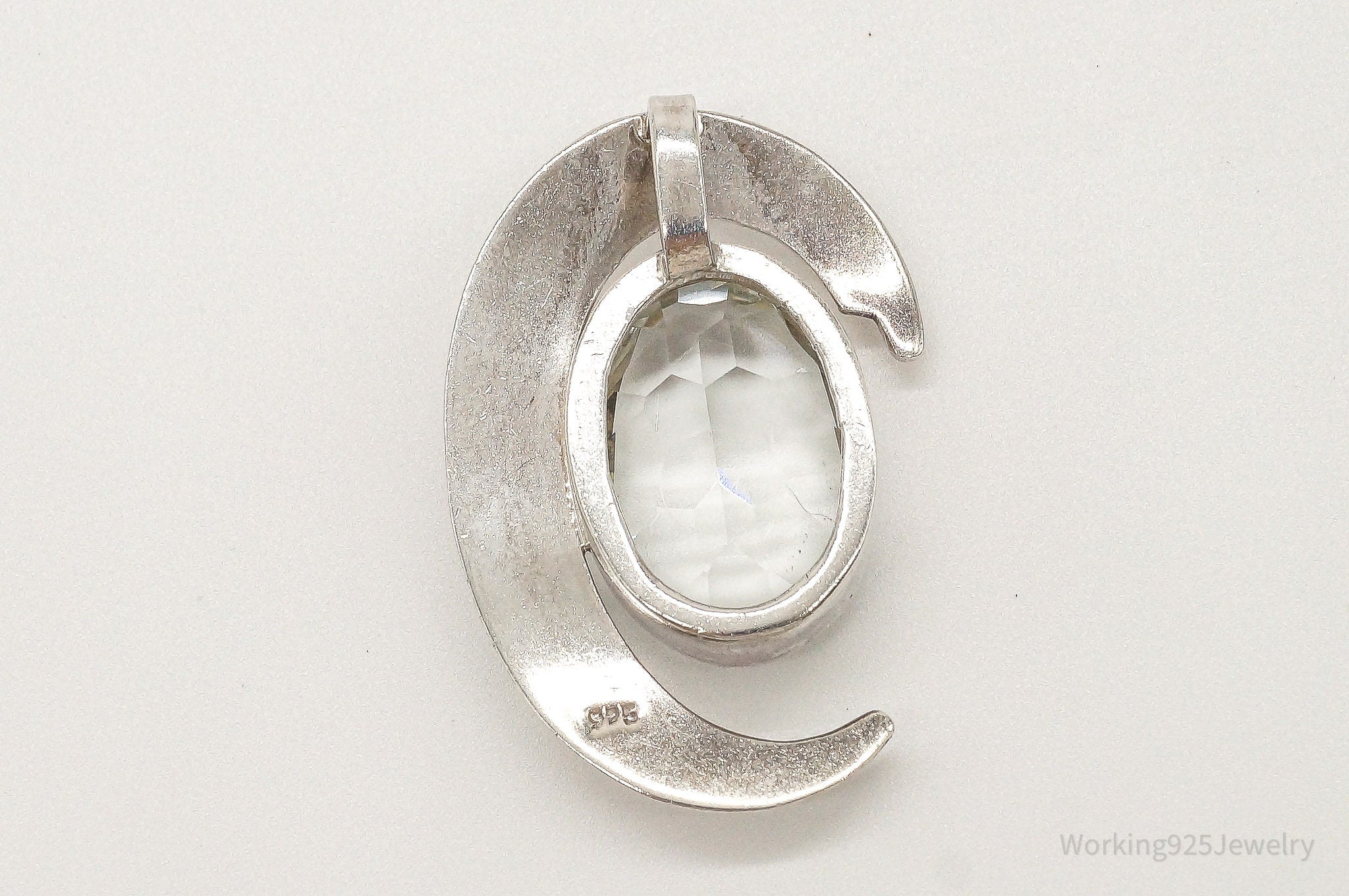 Vintage Large White Quartz Modernist Sterling Silver Brooch Pin