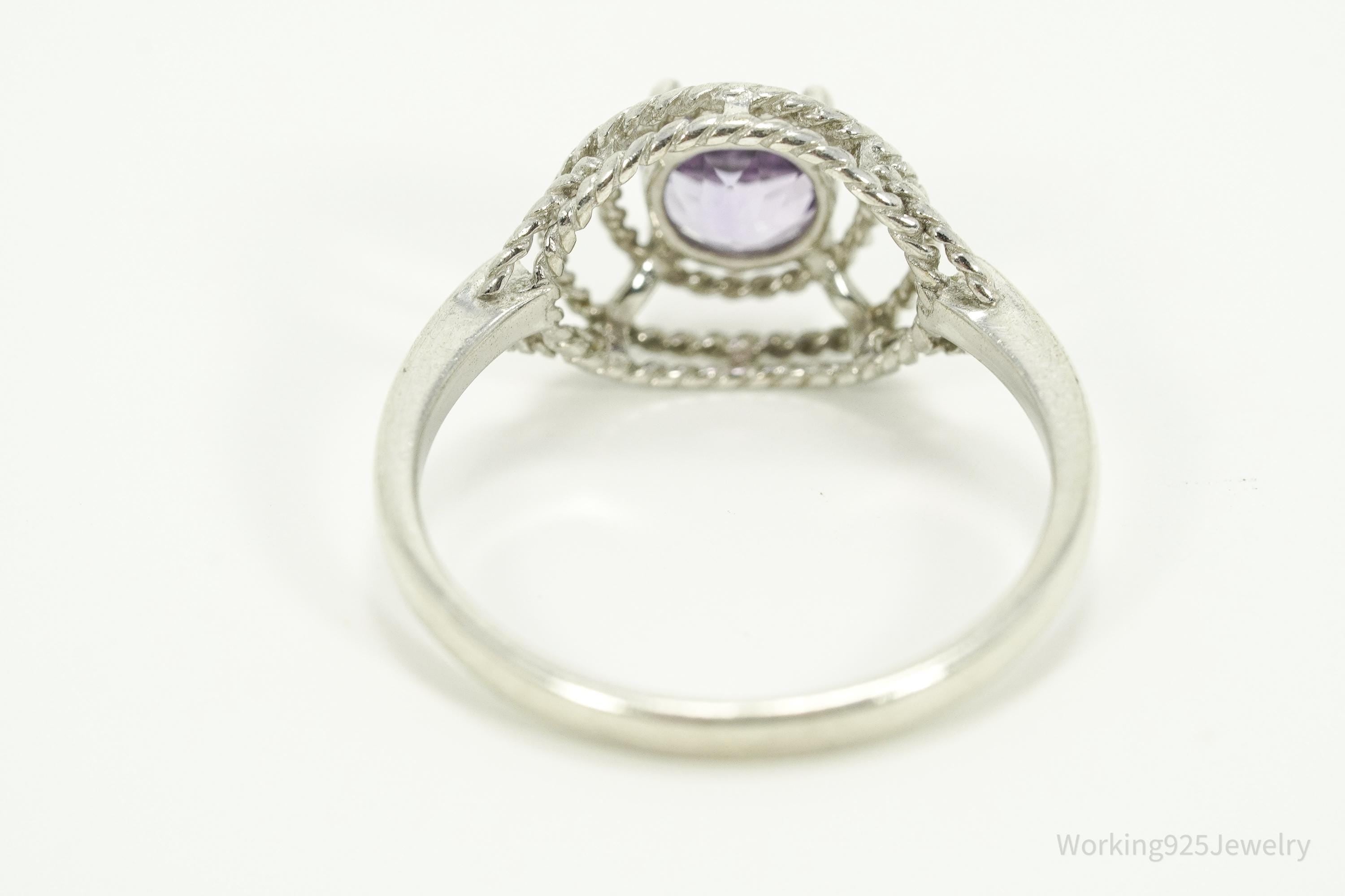 Vintage Amethyst Sterling Silver Ring - Size 8.25