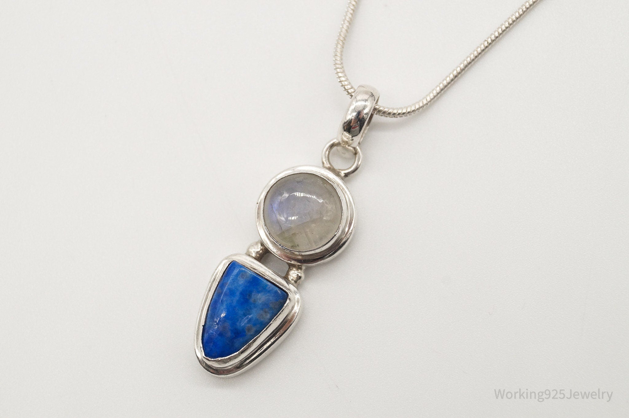 Vintage Moonstone Lapis Lazuli Sterling Silver Necklace