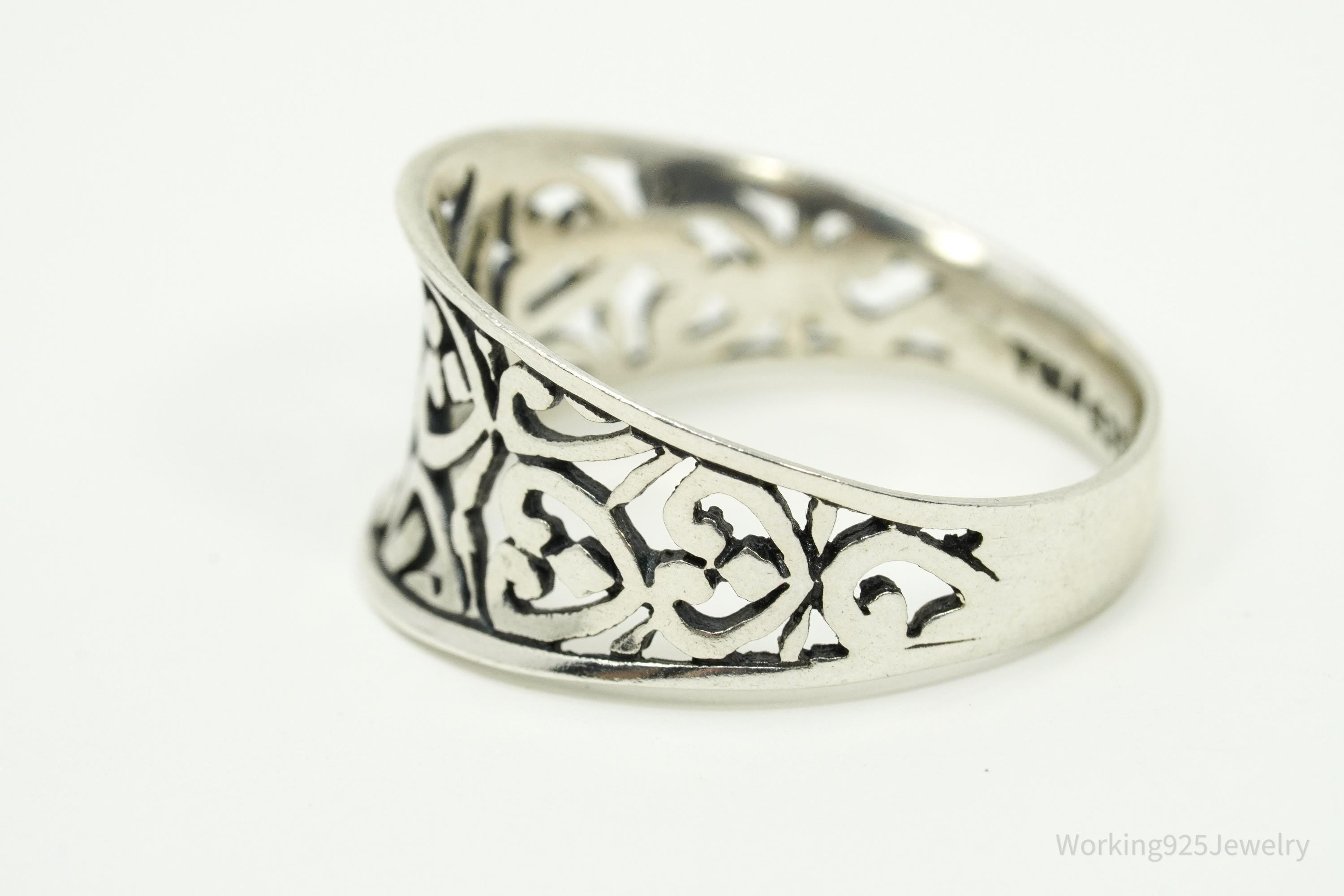Vintage Art Deco Style Cut Out Sterling Silver Band Ring - Size 7.25