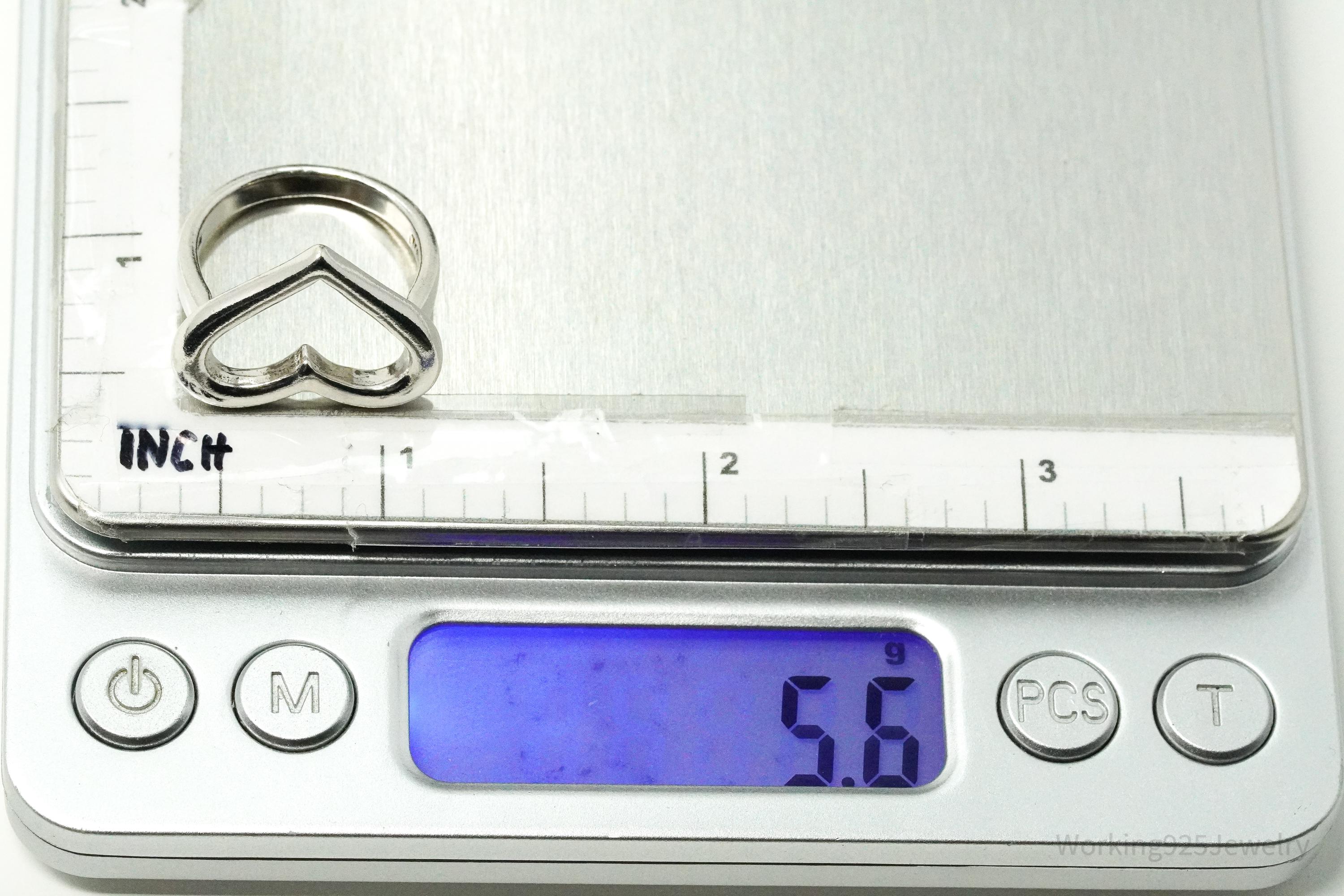 Vintage Large Heart Sterling Silver Ring - Size 7.25