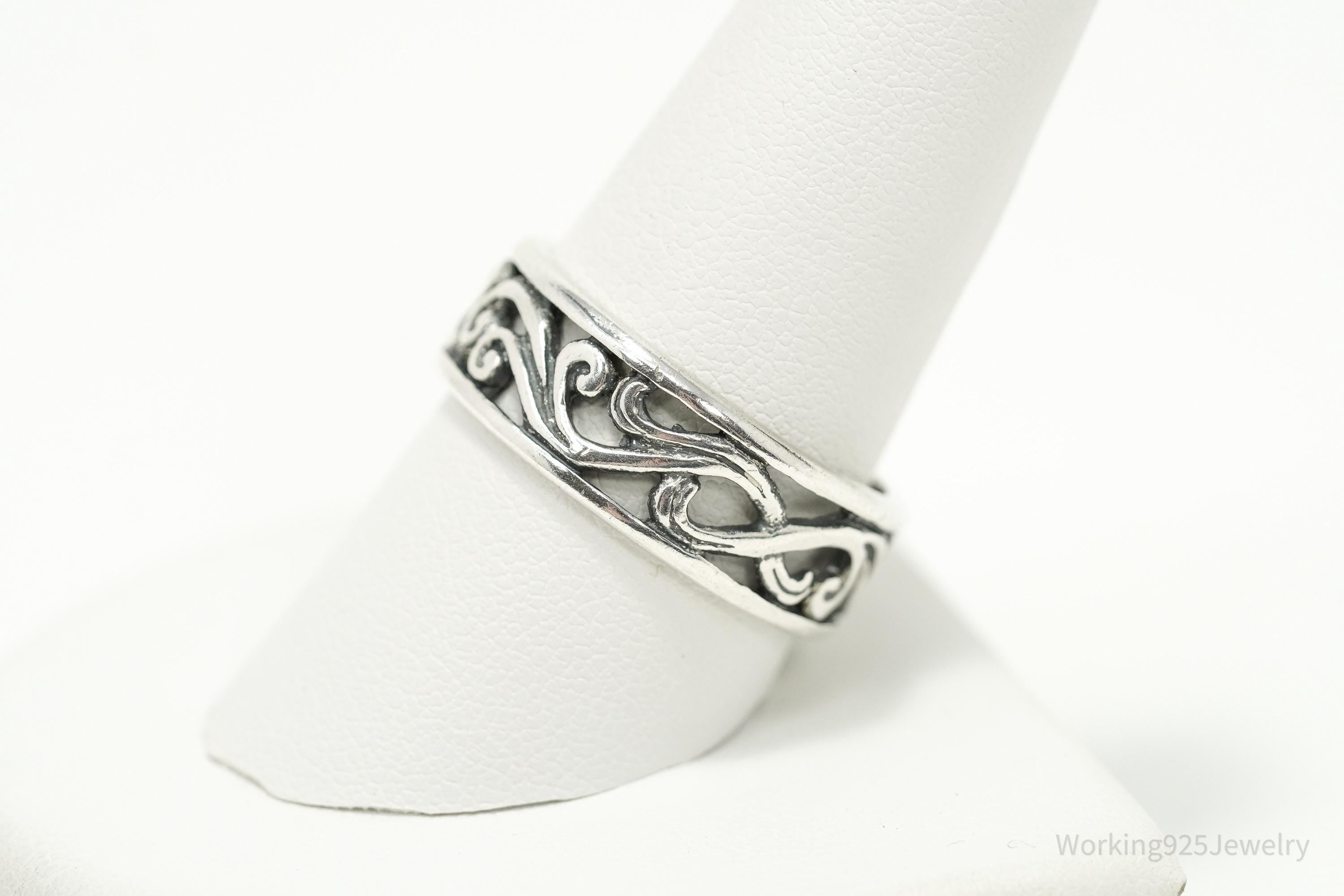 Vintage Scrolls & Swirls Sterling Silver Band Ring - Size 10