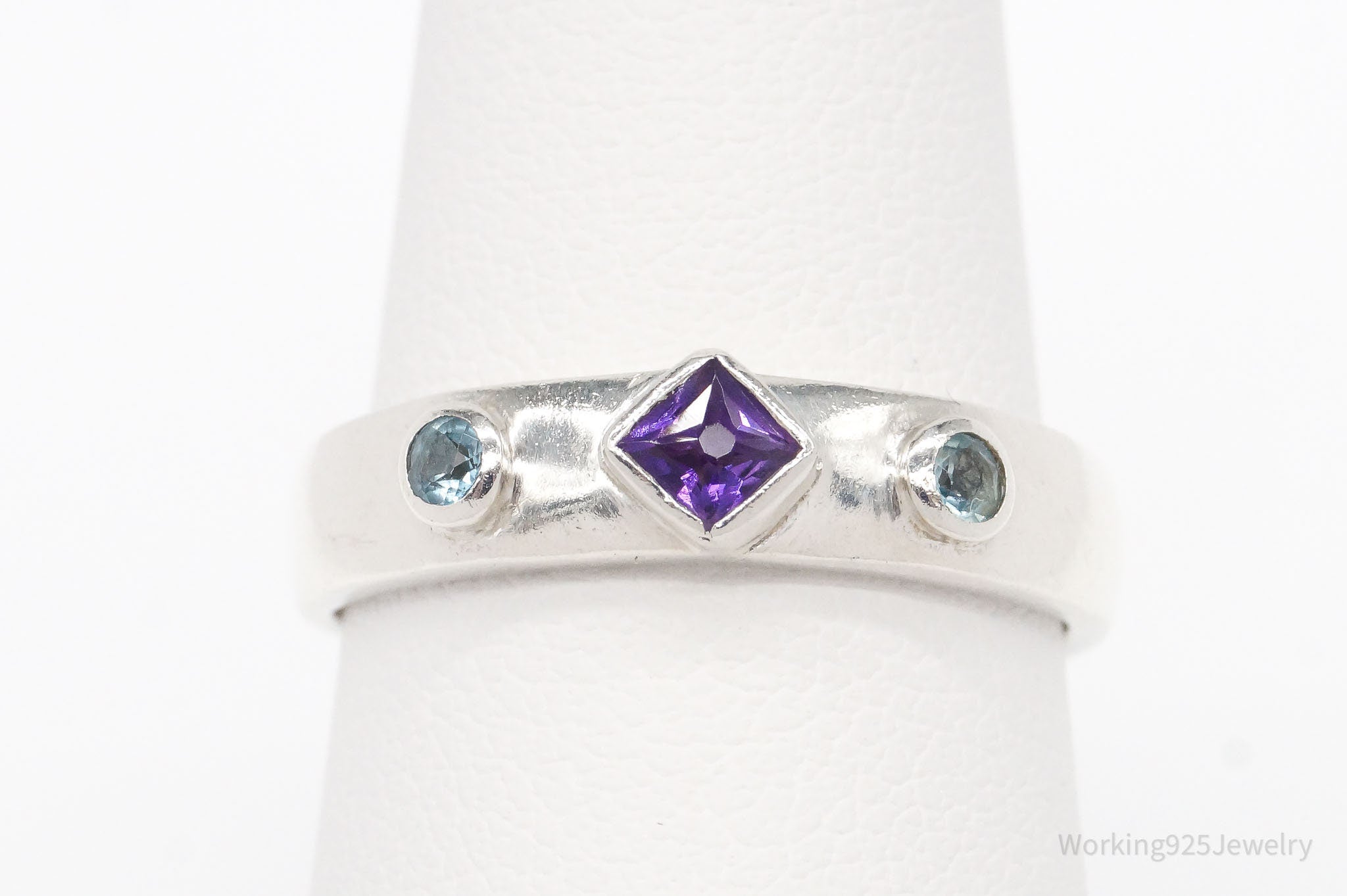 Vintage Blue Topaz Amethyst Sterling Silver Ring - Size 7