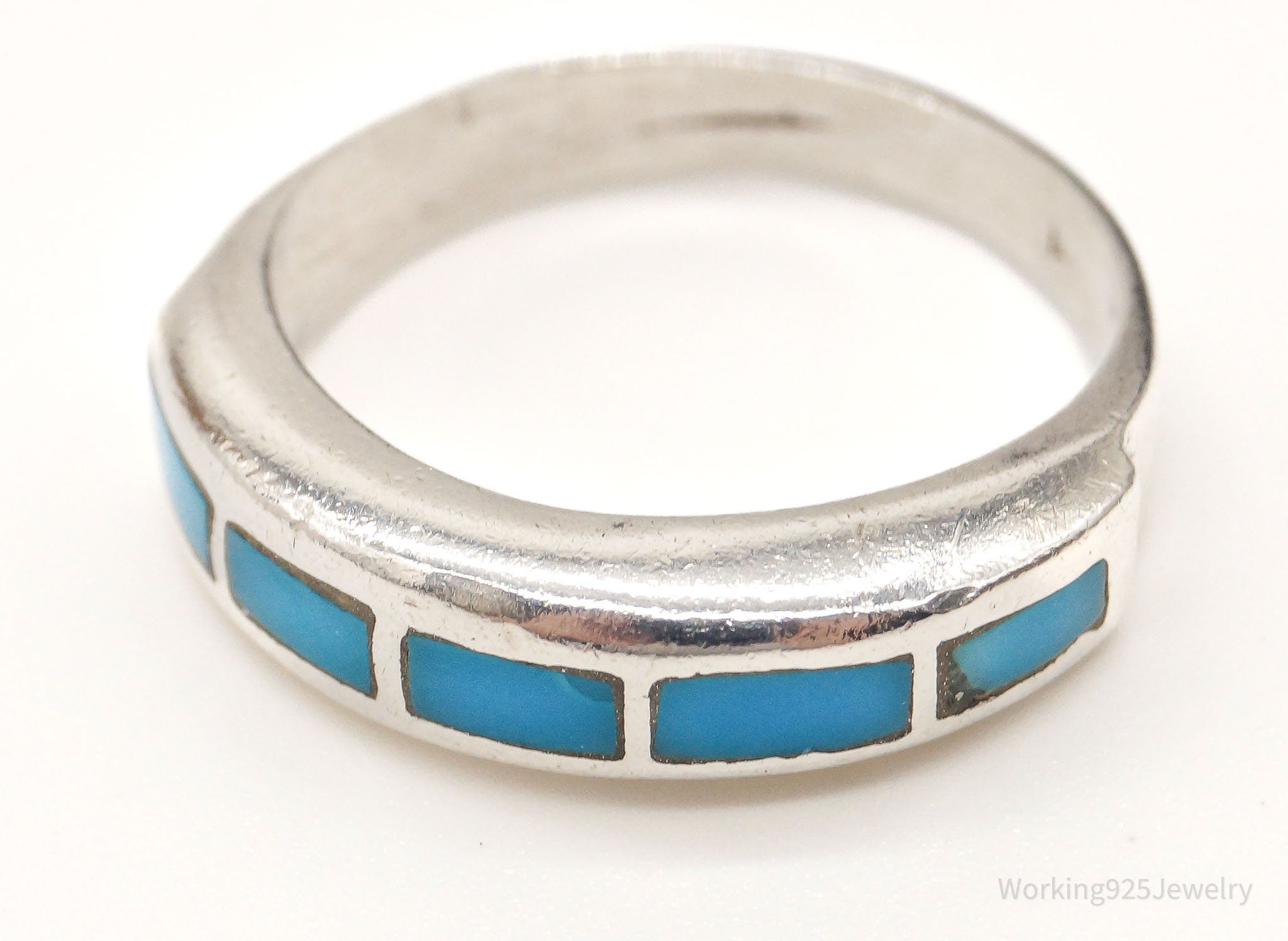 Vintage Native American Turquoise Unsigned Silver Ring - Size 5.75