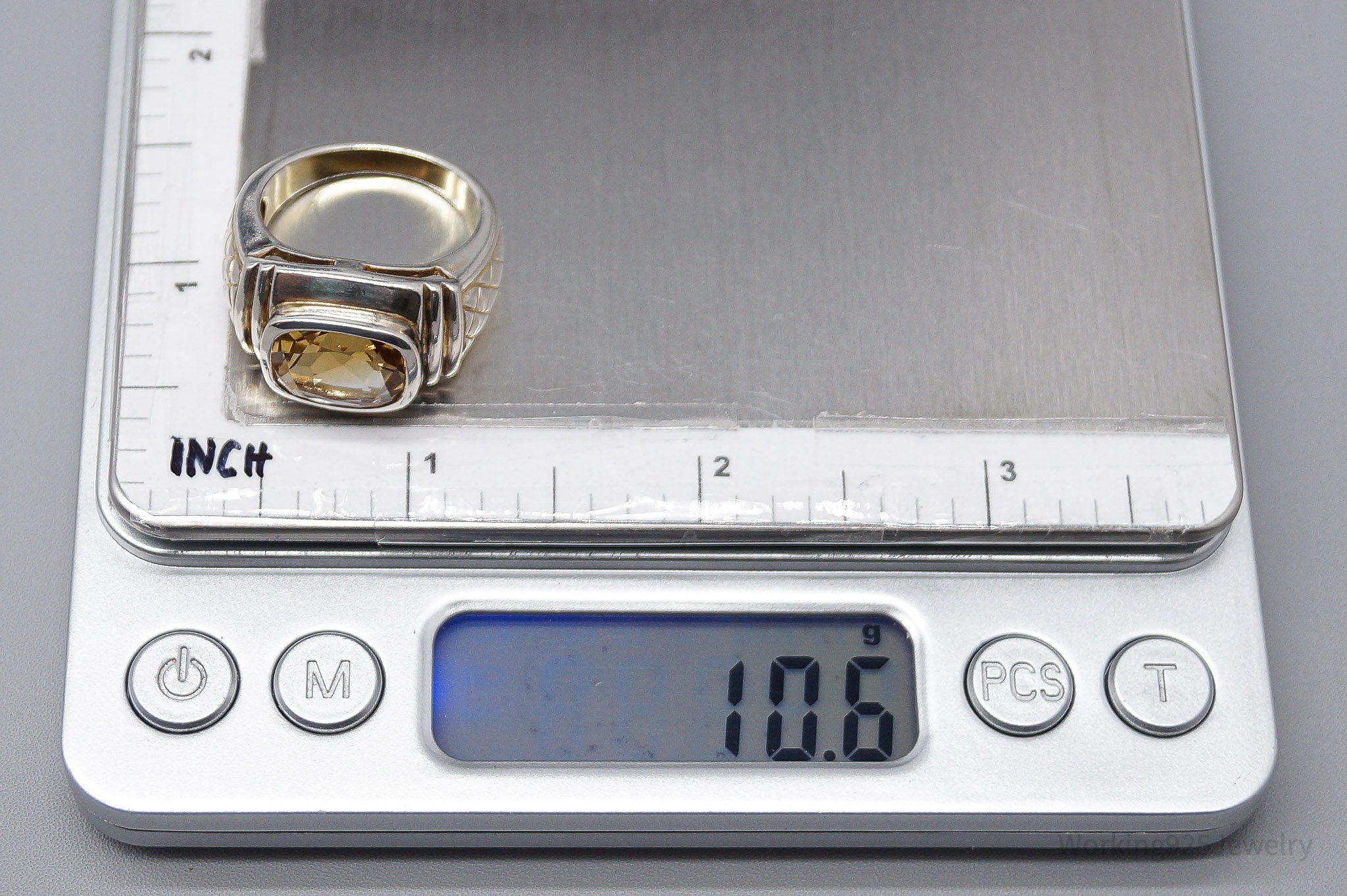 Vintage Large Citrine Sterling Silver Ring - Size 9