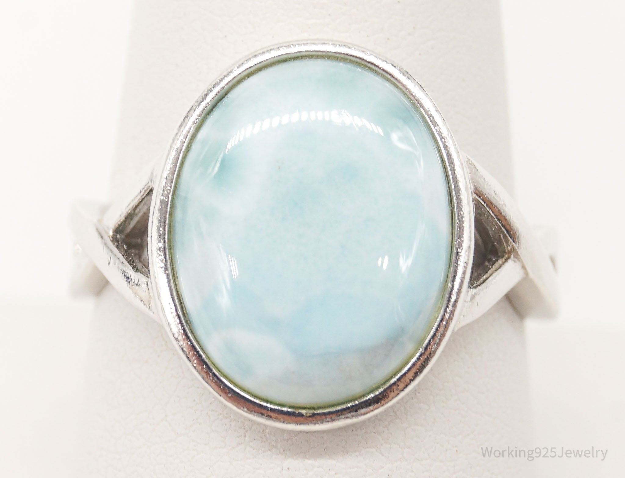 Vintage Blue Larimar Sterling Silver Ring - Size 9