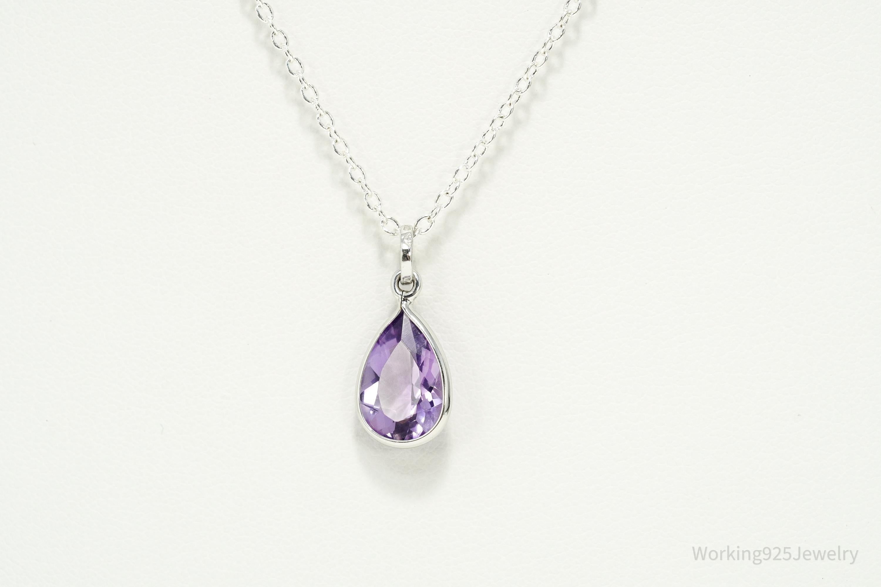 Vintage Purple Amethyst Sterling Silver Chain Necklace 18"