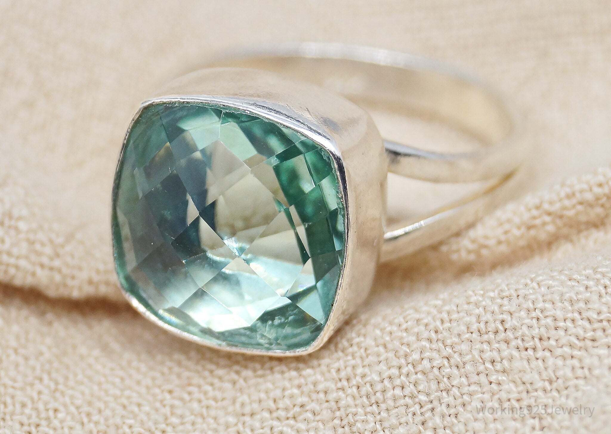 Vintage Teal Stone Sterling Silver Ring - Size 7.5