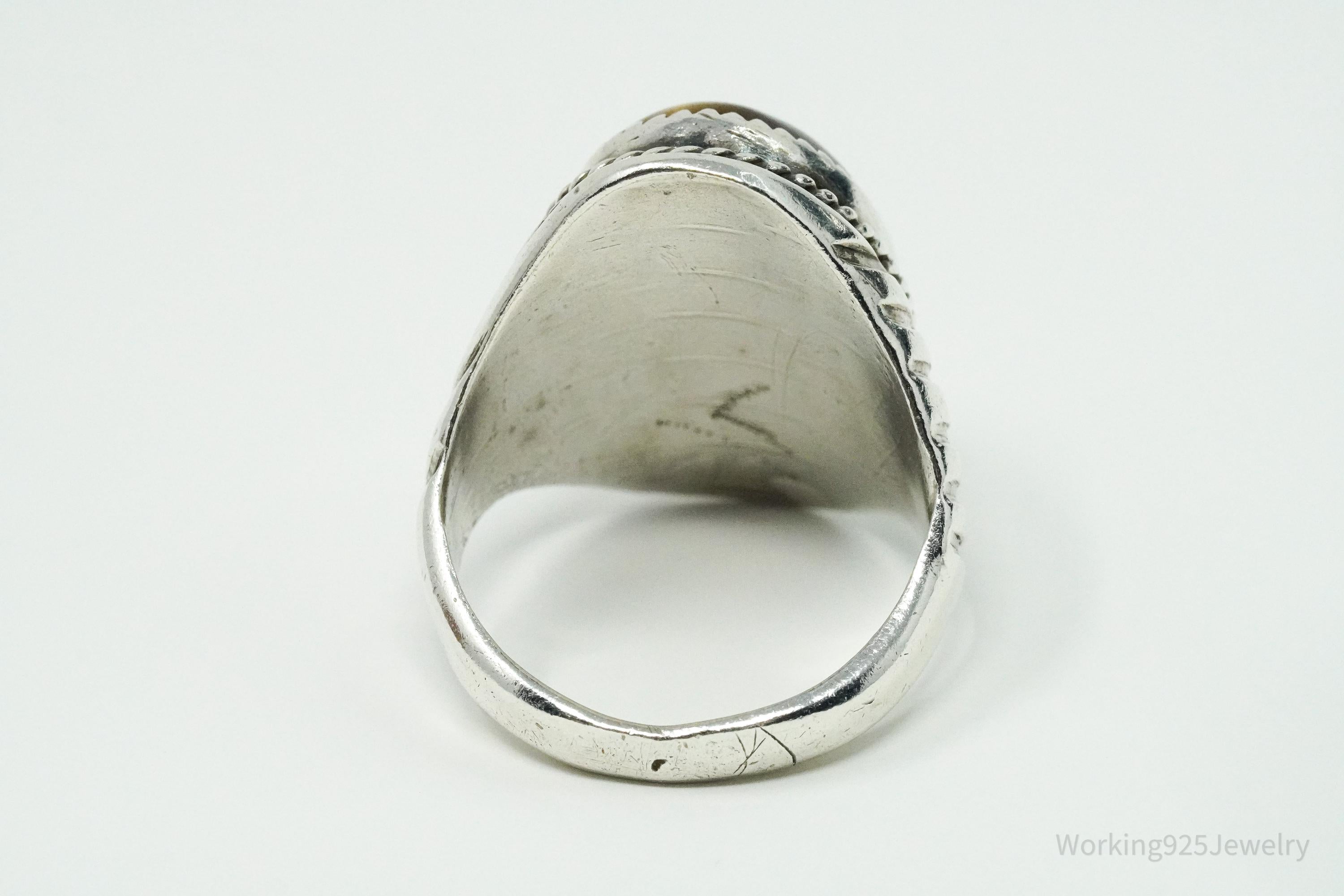 Vintage Native American Tiger's Eye Unsigned Silver Ring Size 12.25