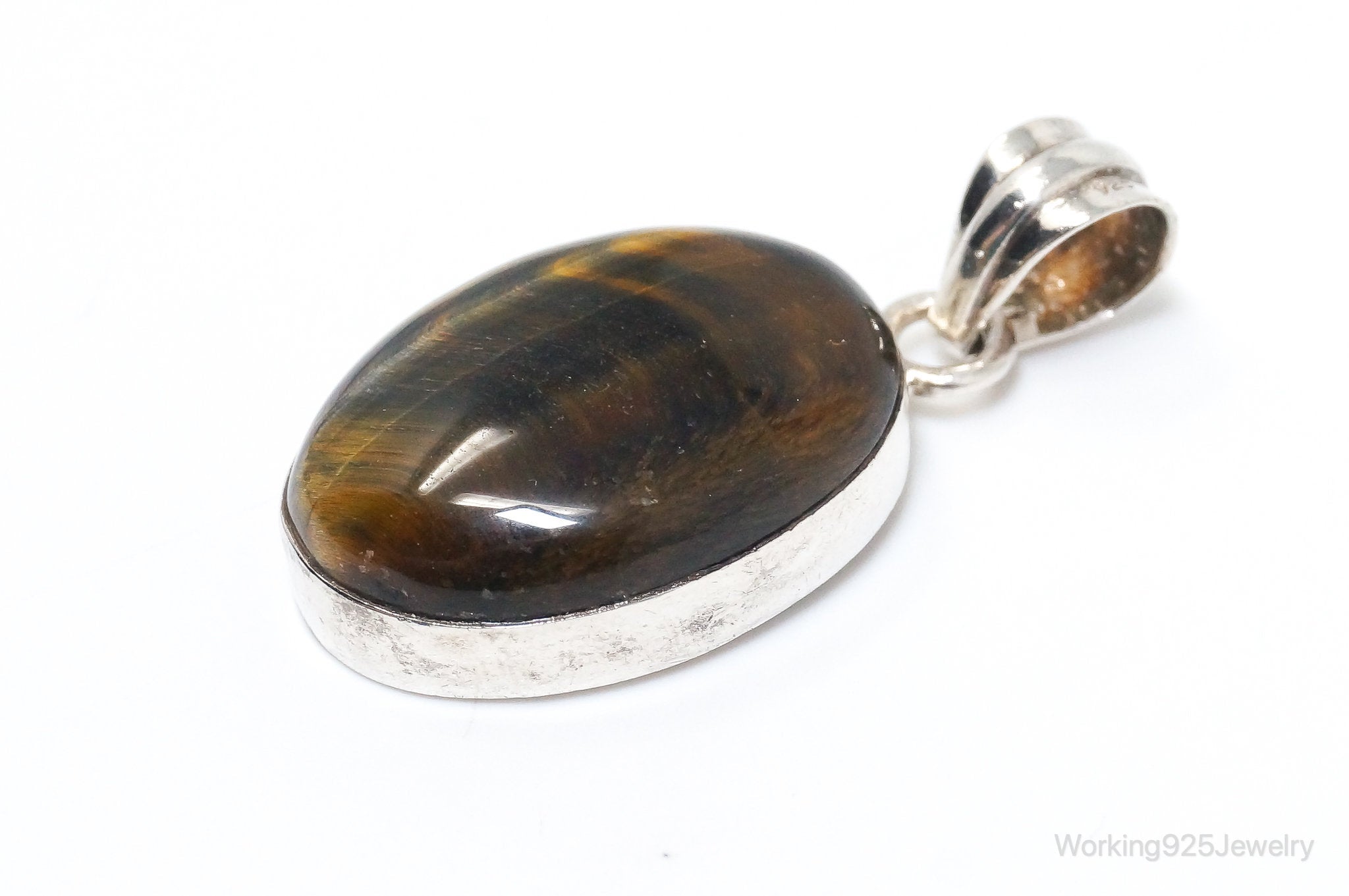 Vintage Large Tigers Eye Southwestern Style Sterling Silver Pendant