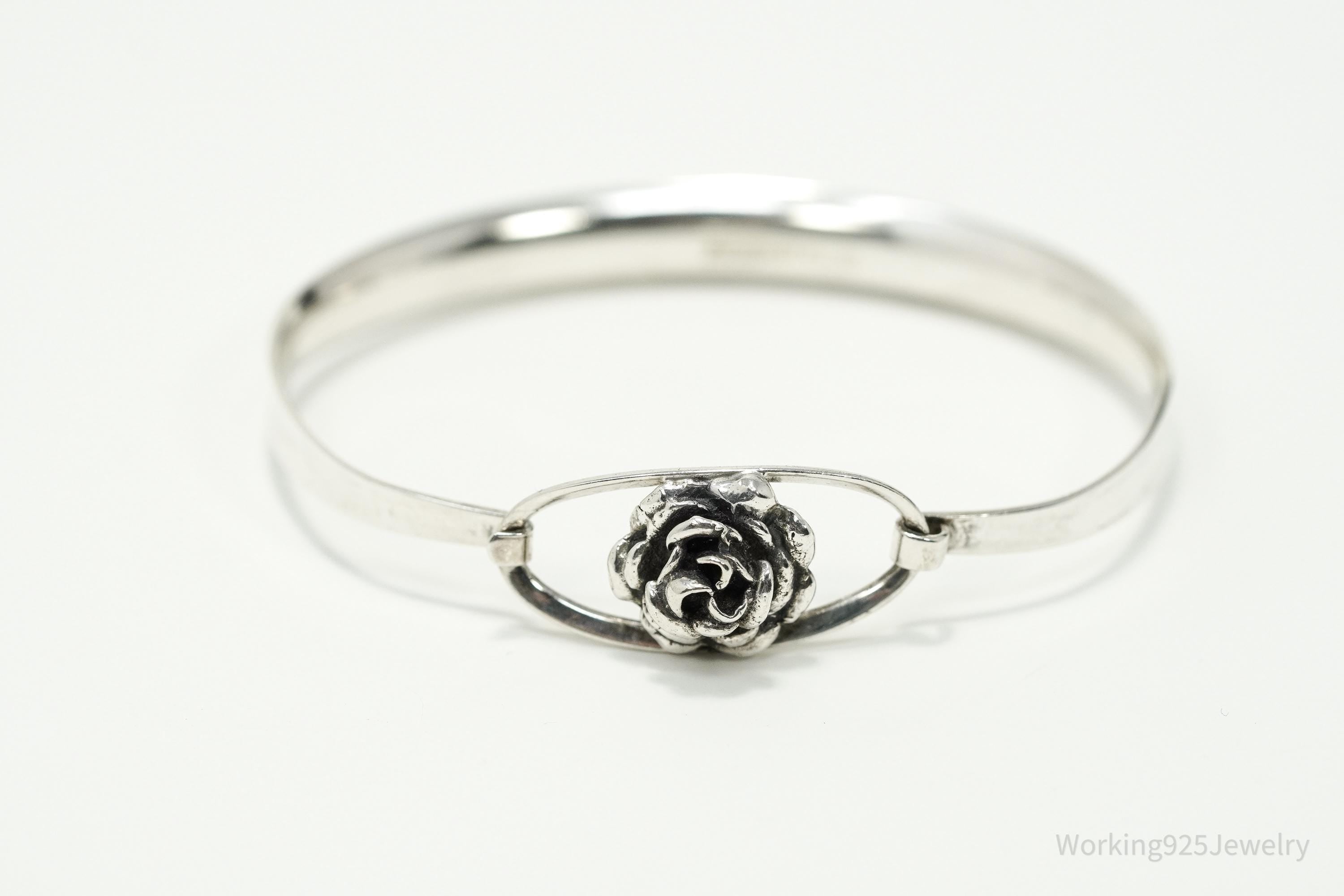 Vintage Finland Modernist Erik Granit & Co Rose Sterling Silver Bracelet - 6.75"