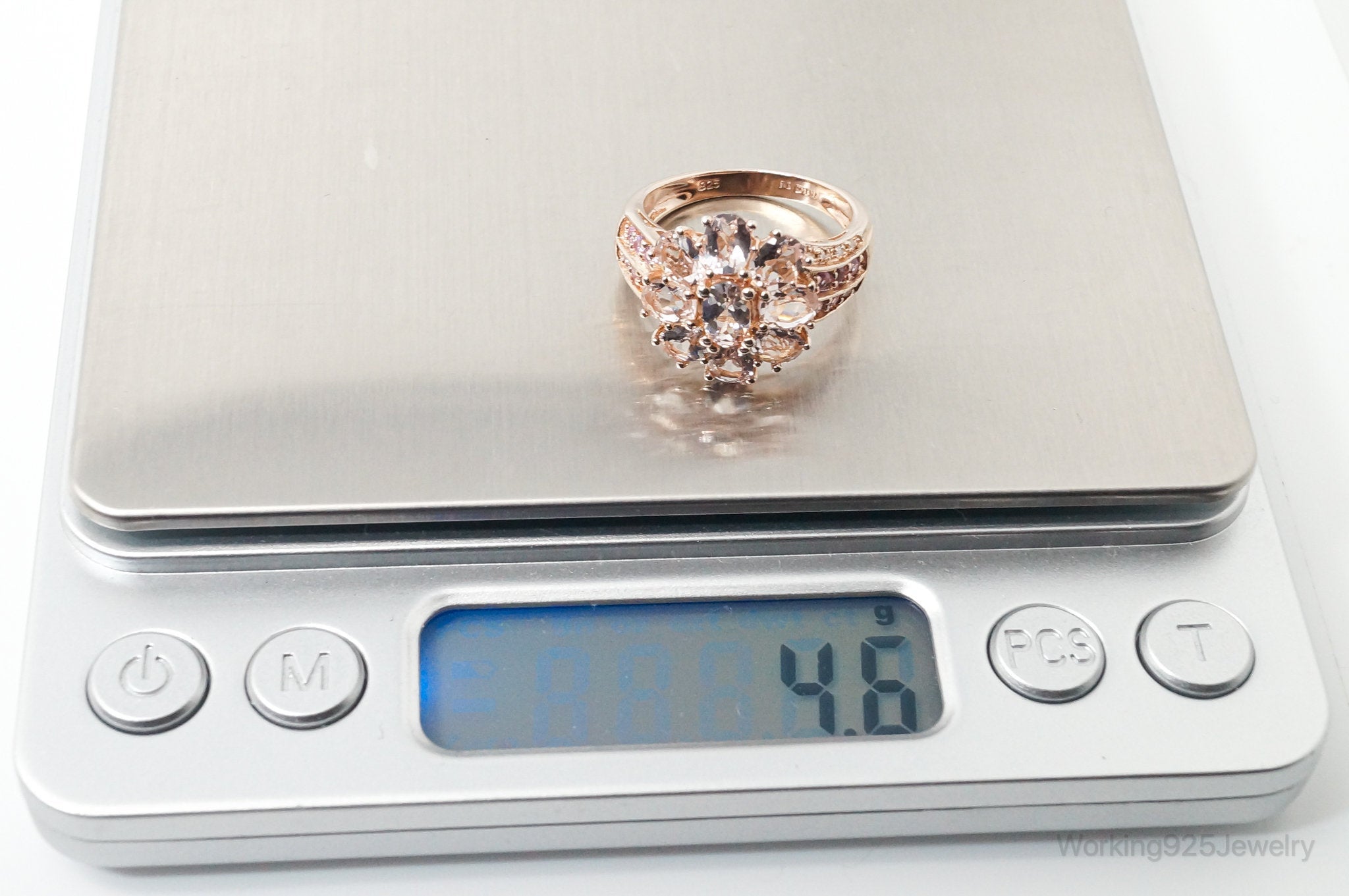 VTG Pink Cubic Zirconia Rose Gold Vermeil Sterling Silver Statement Ring Sz 8