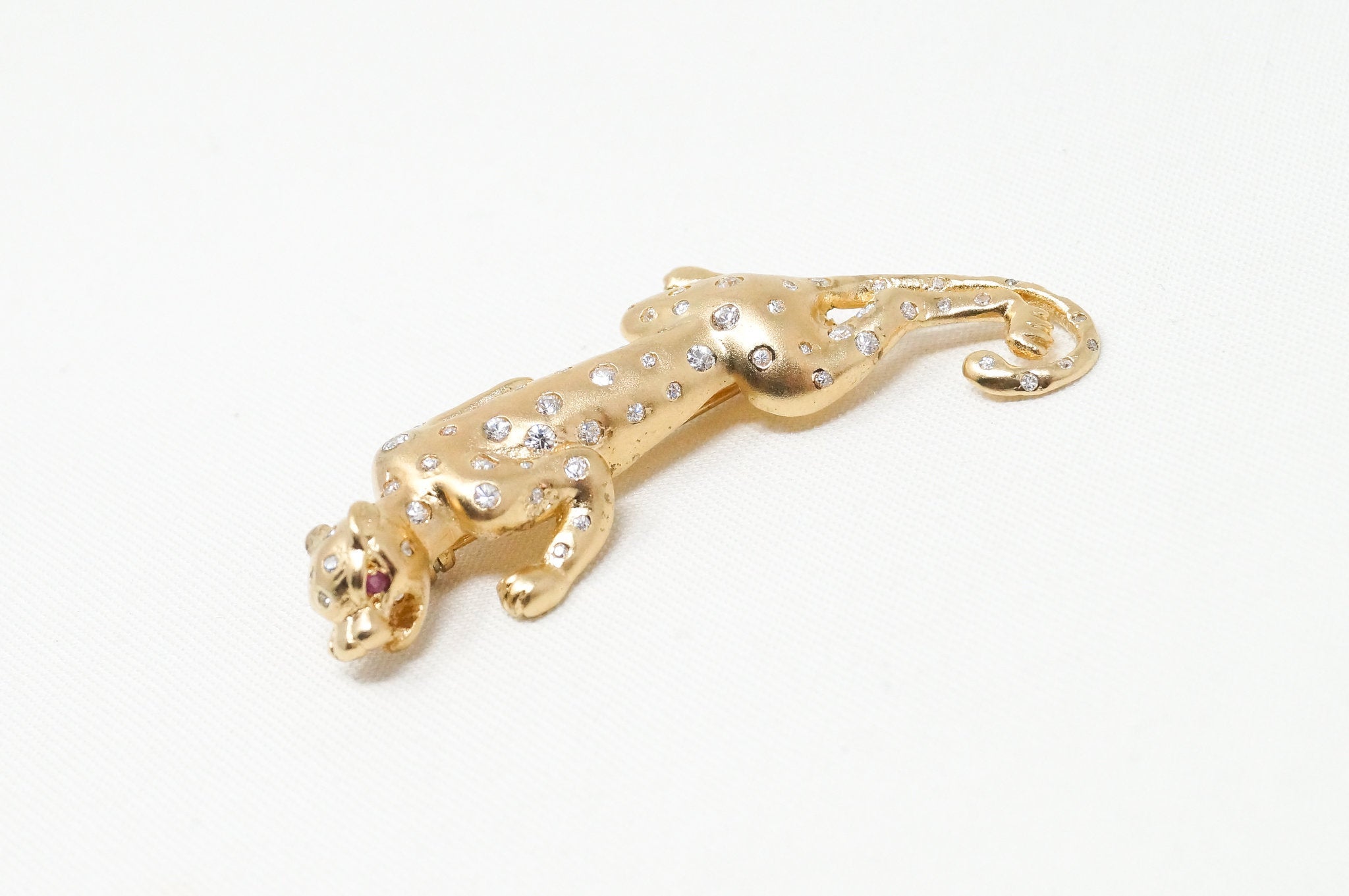 Vintage Gold Vermeil Garnet CZ Cheetah Sterling Silver Brooch Pin