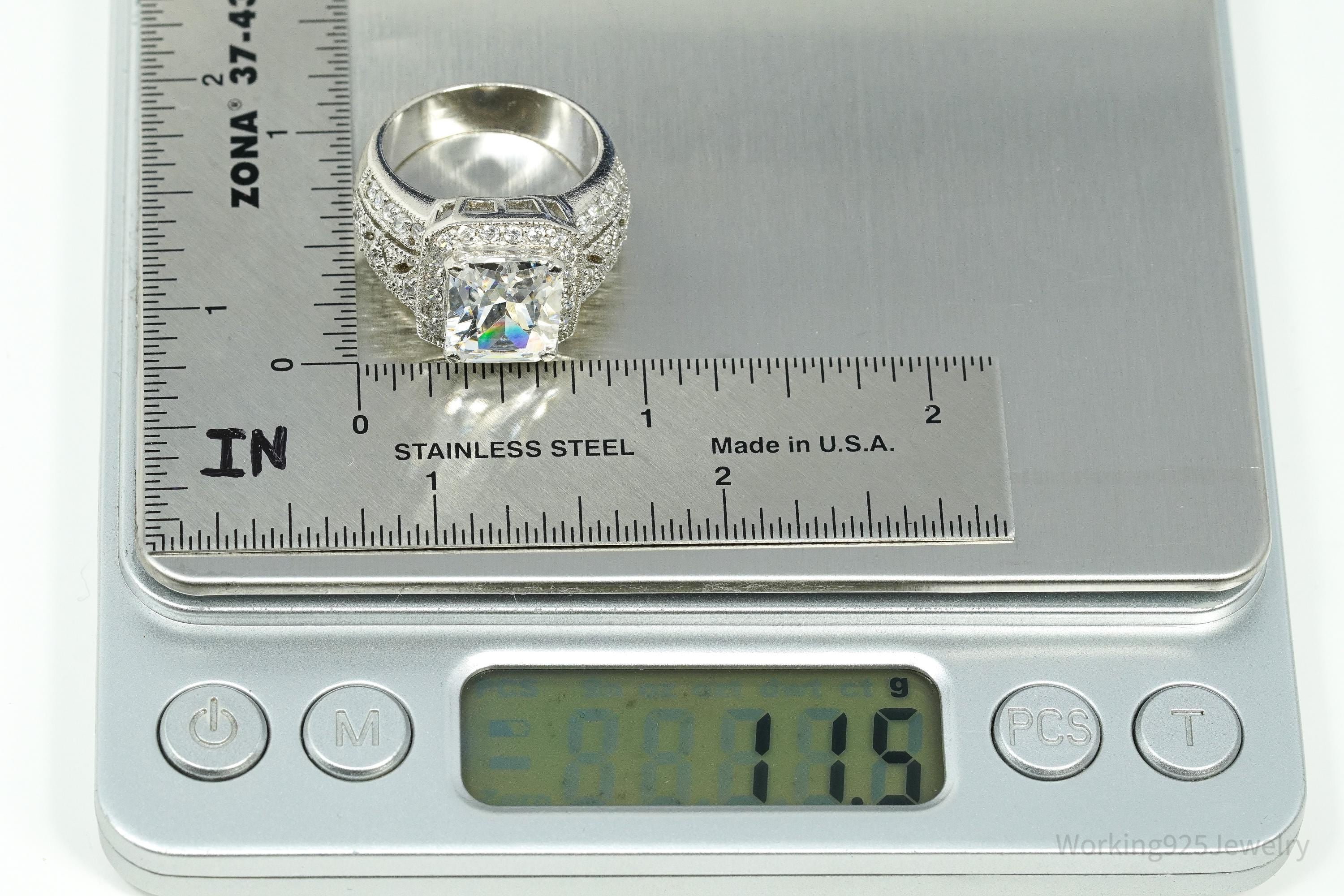 Vintage Large Cubic Zirconia Sterling Silver Ring Size 9