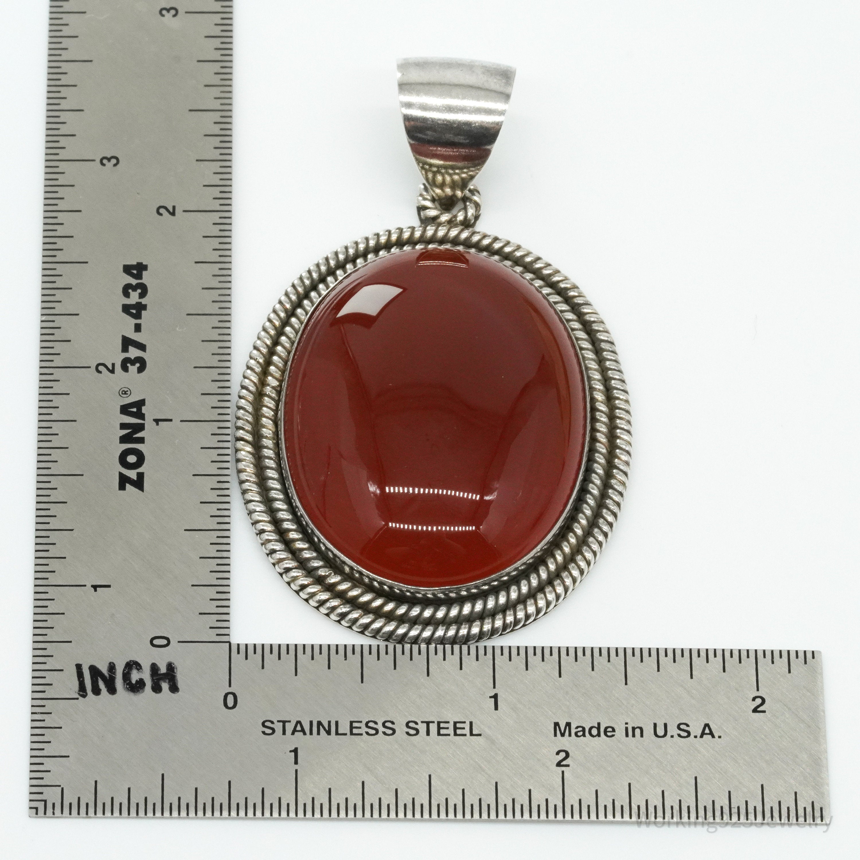 Vintage Designer BA Suarti Large Carnelian Sterling Silver Necklace Pendant
