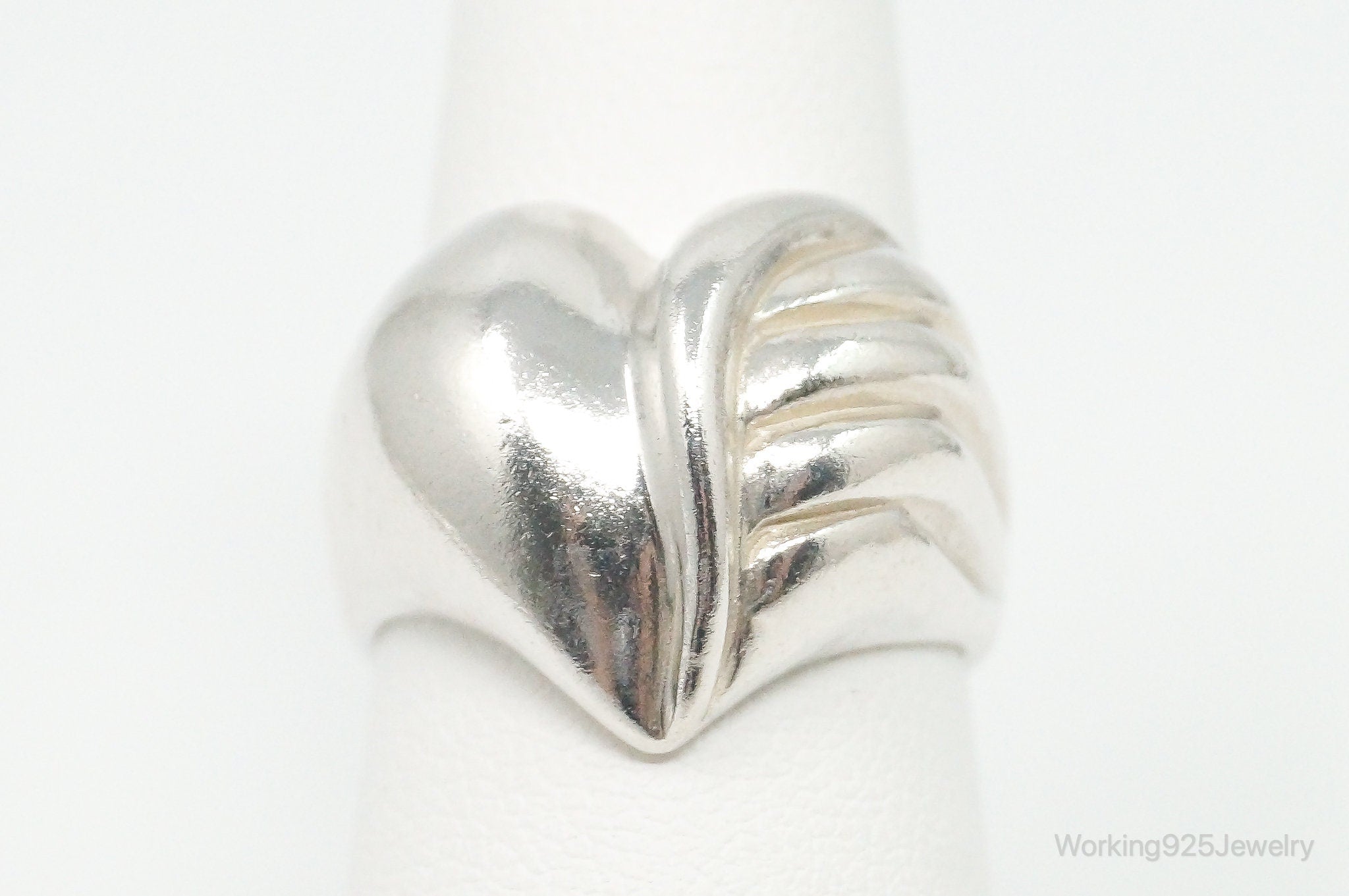 Vintage Mid Century Modernist Puffy Heart Sterling Silver Ring - Size 6.75