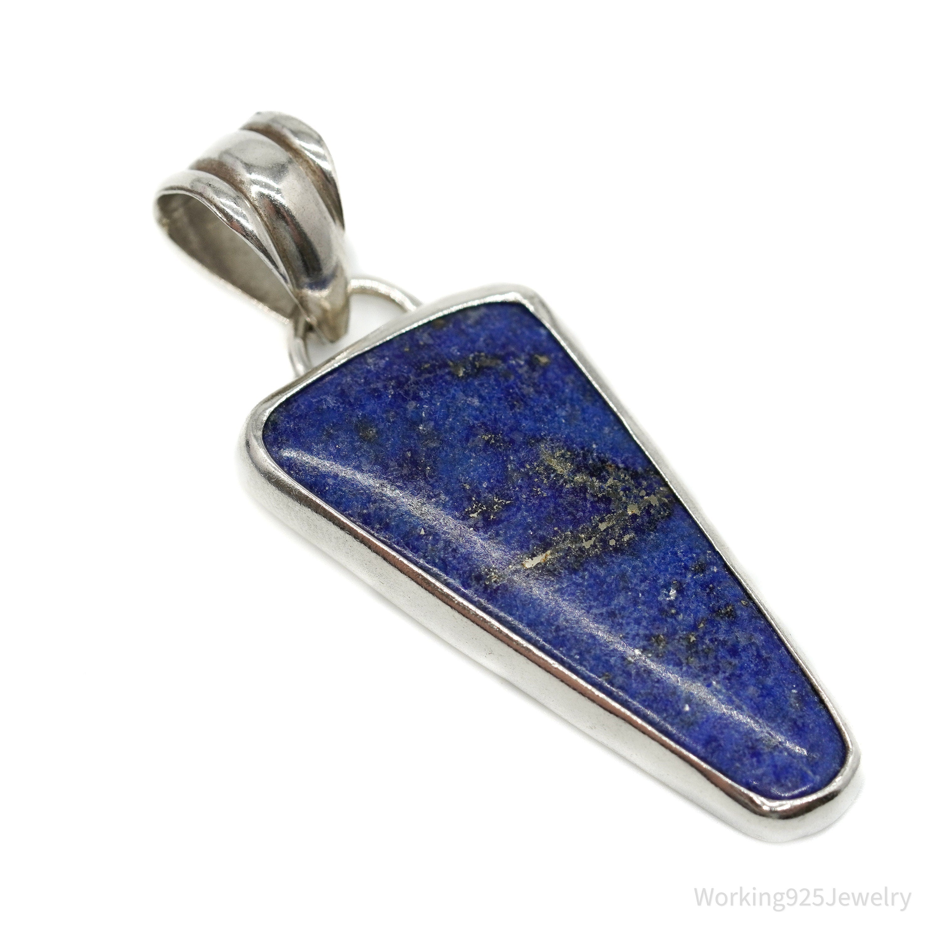Vintage Large Lapis Lazuli Sterling Silver Necklace Pendant