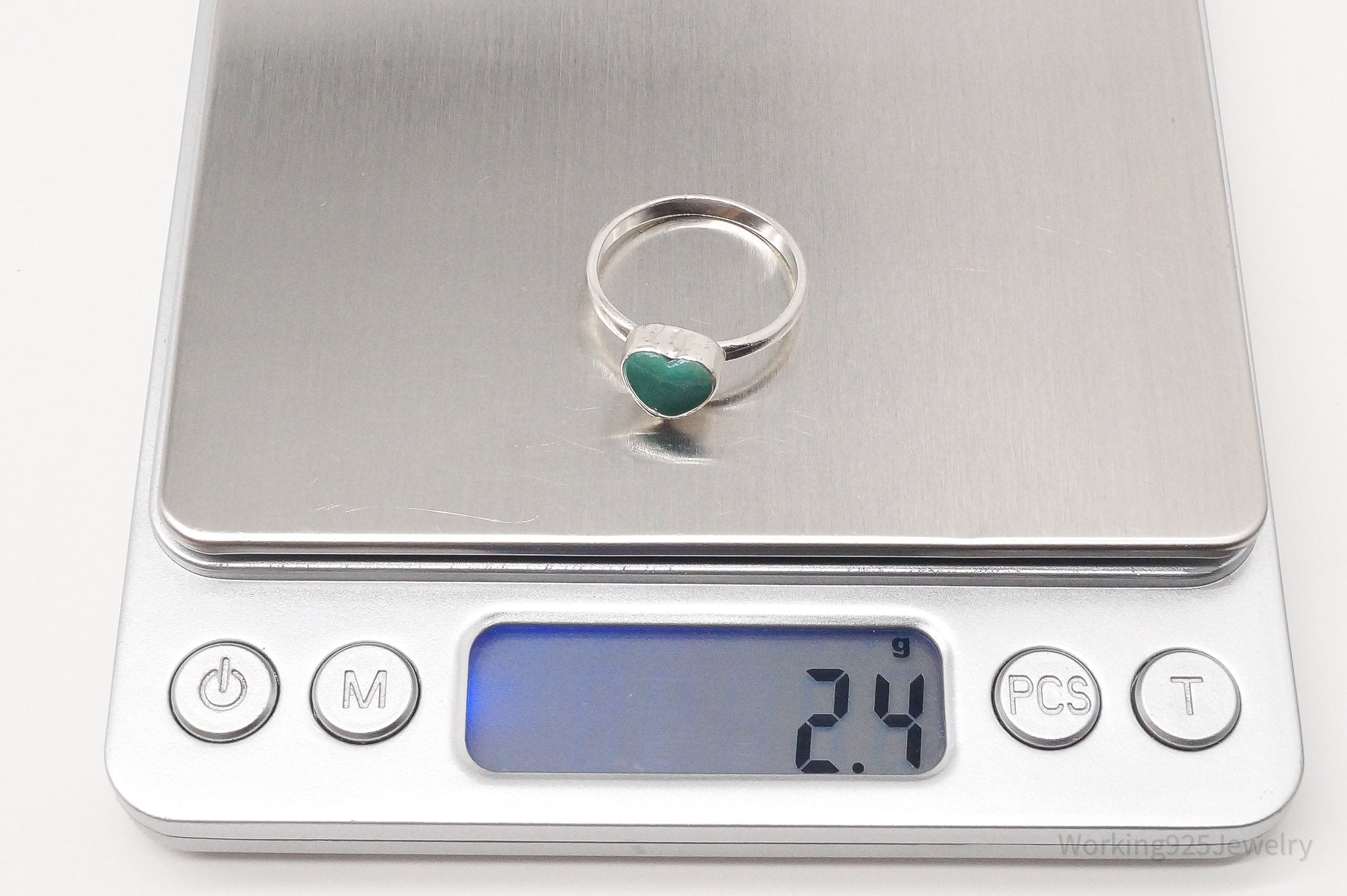 Vintage Turquoise Heart Sterling Silver Ring - Size 8