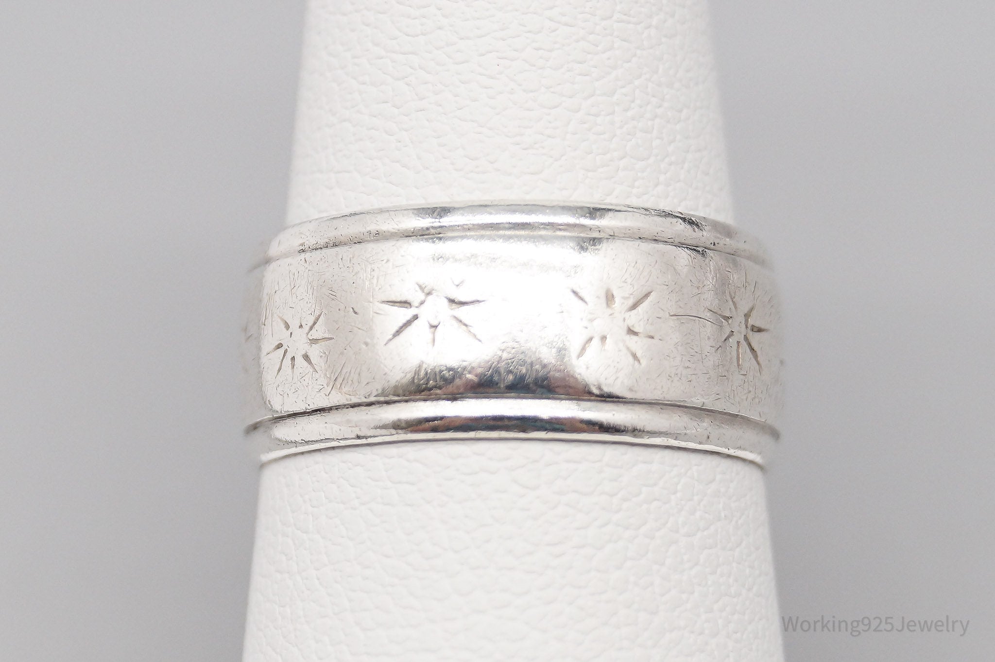 Antique Sun Starburst Design Sterling Silver Band Ring - Size 7.25