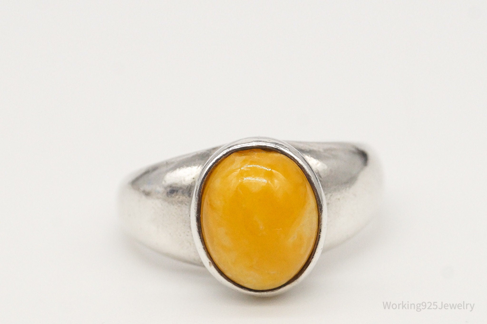 Vintage Yellow Amber Sterling Silver Ring - Size 6.5