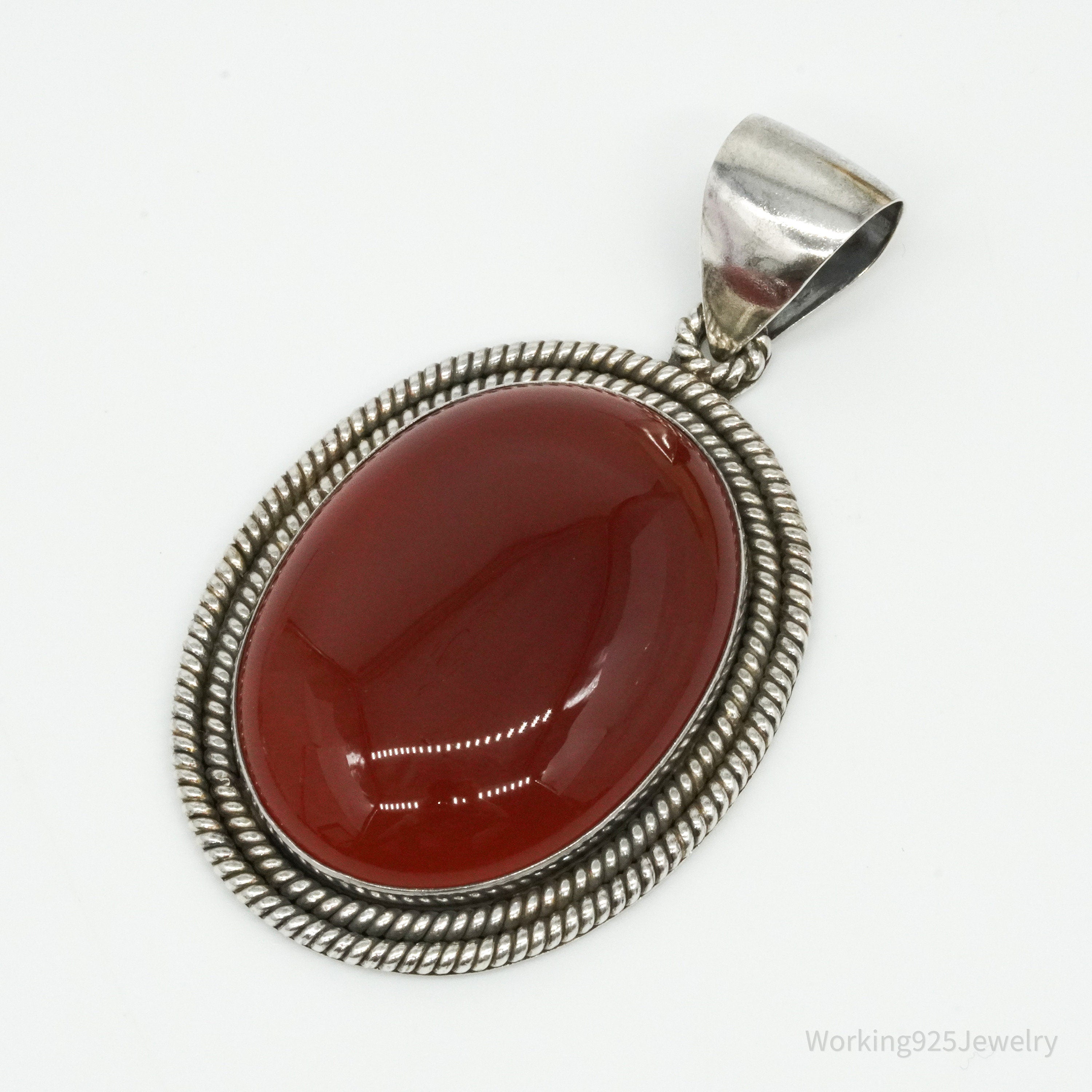 Vintage Designer BA Suarti Large Carnelian Sterling Silver Necklace Pendant