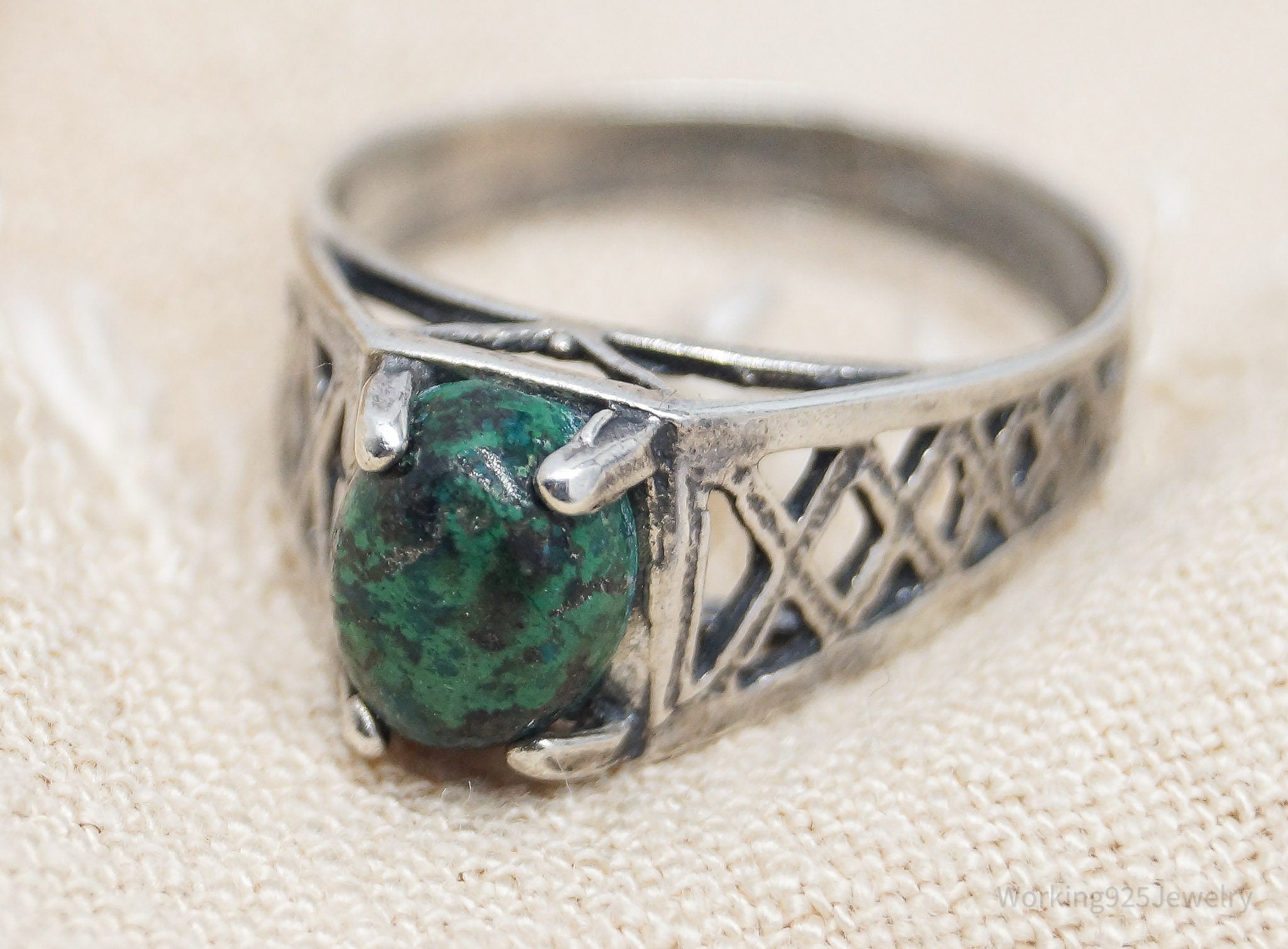 Vintage Chrysocolla Sterling Silver Ring - Size 6.75