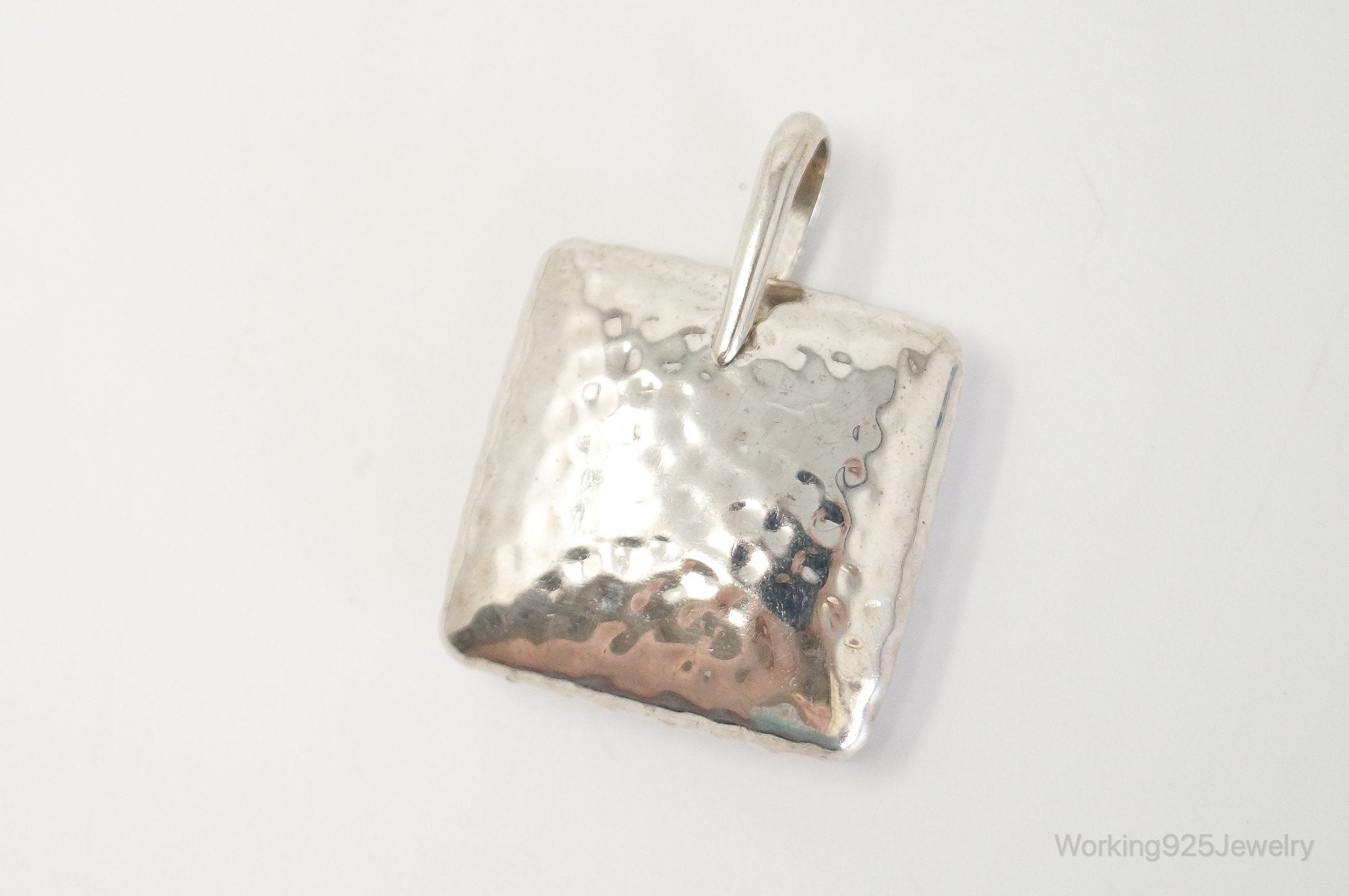 Vintage Silpada Hammered Square Pillow Sterling Silver Necklace Pendant