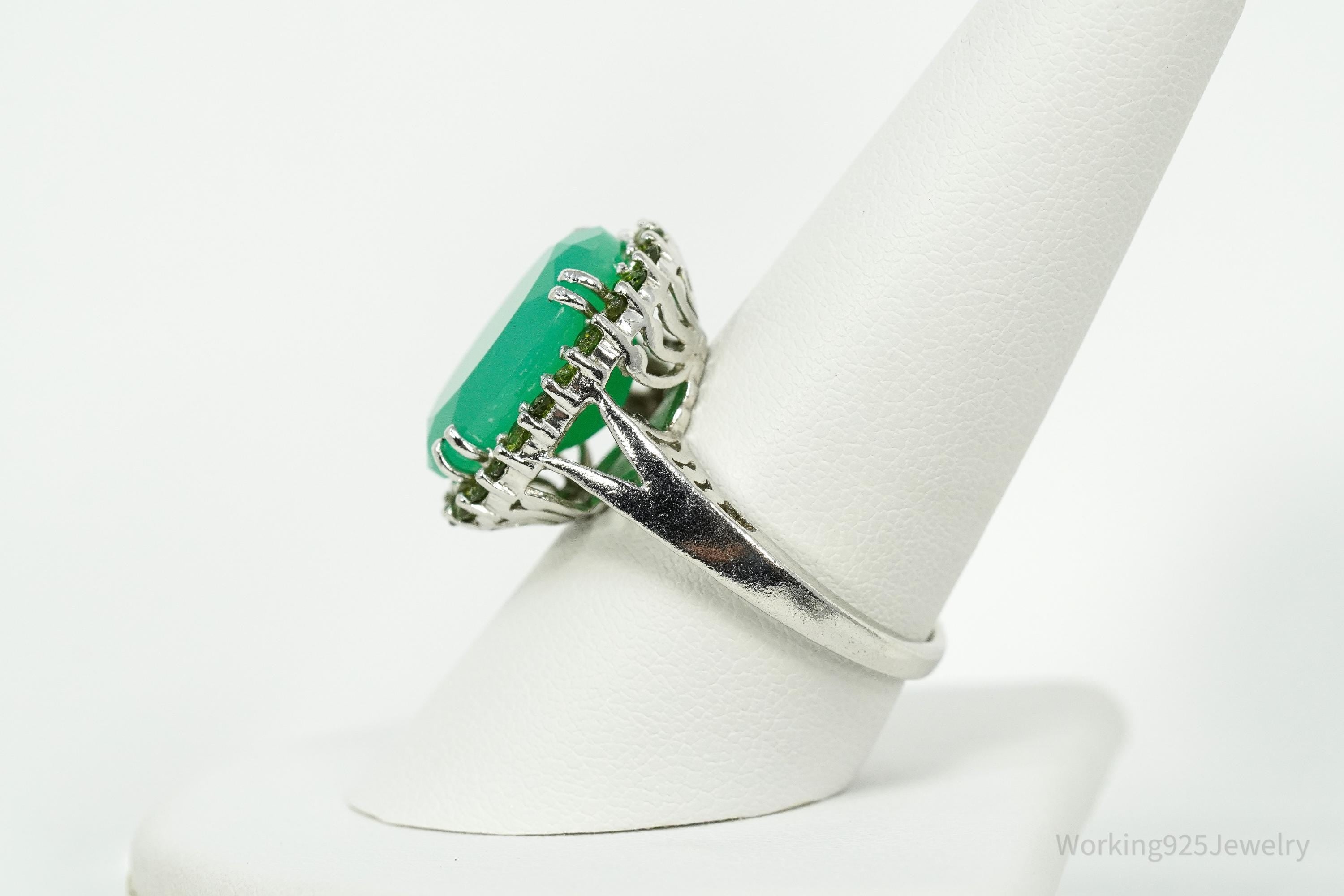 Vintage Green Chrysoprase & Peridot Sterling Silver Ring - Size 9.25