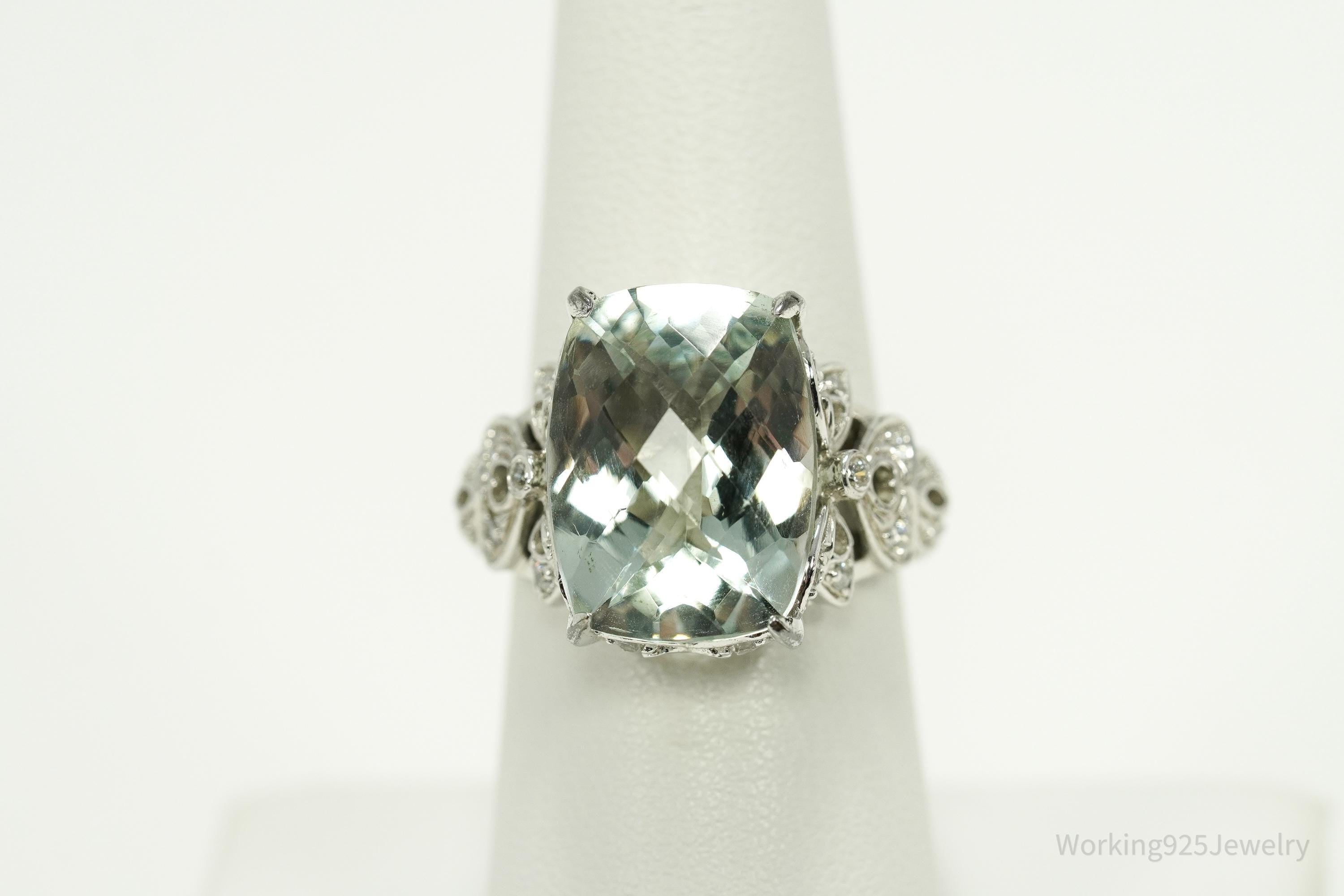 Vintage Prasiolite & Cubic Zirconia Sterling Silver Ring - Size 7.25