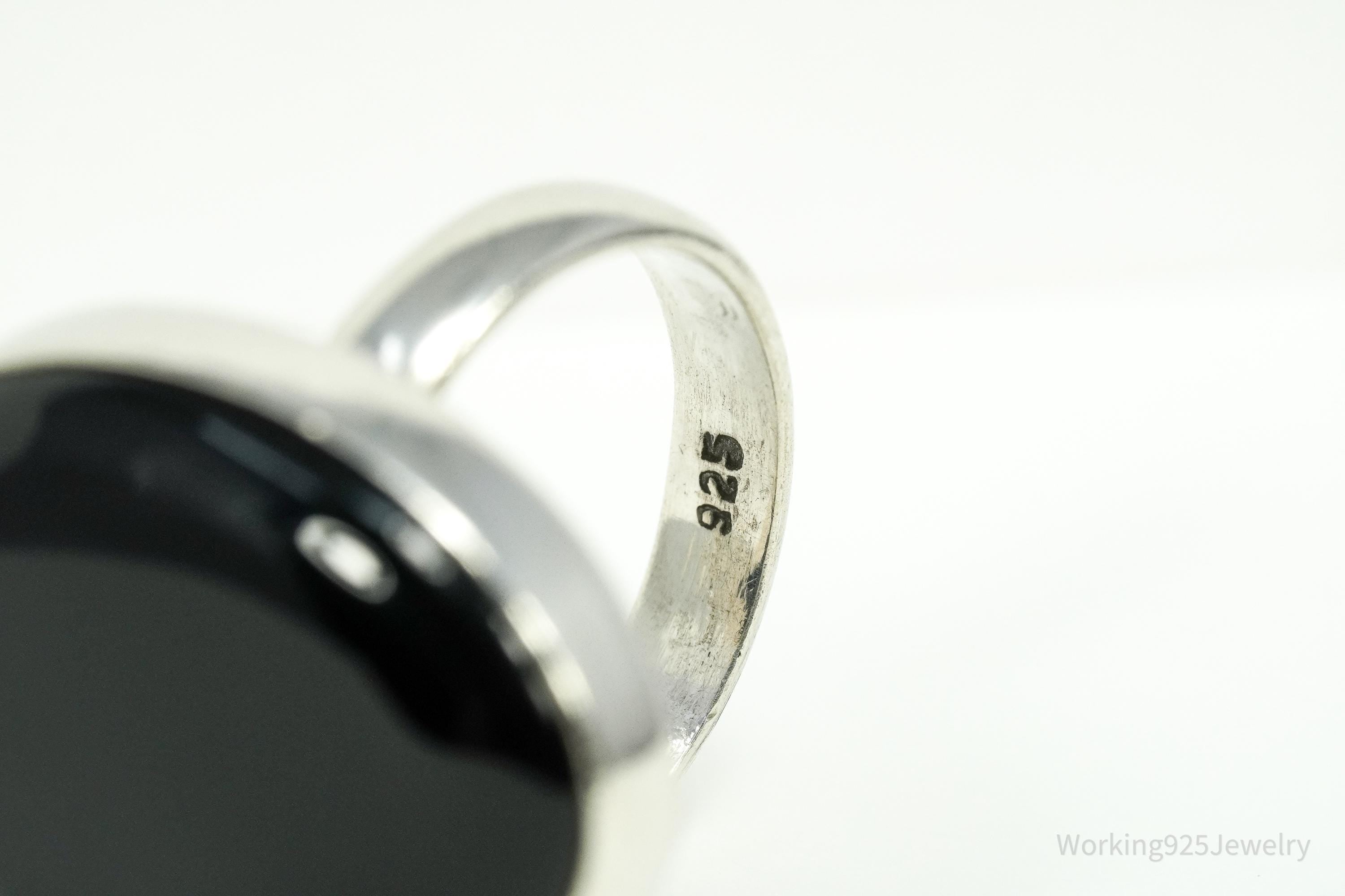 Vintage Large Black Onyx Sterling Silver Ring - Size 8.75