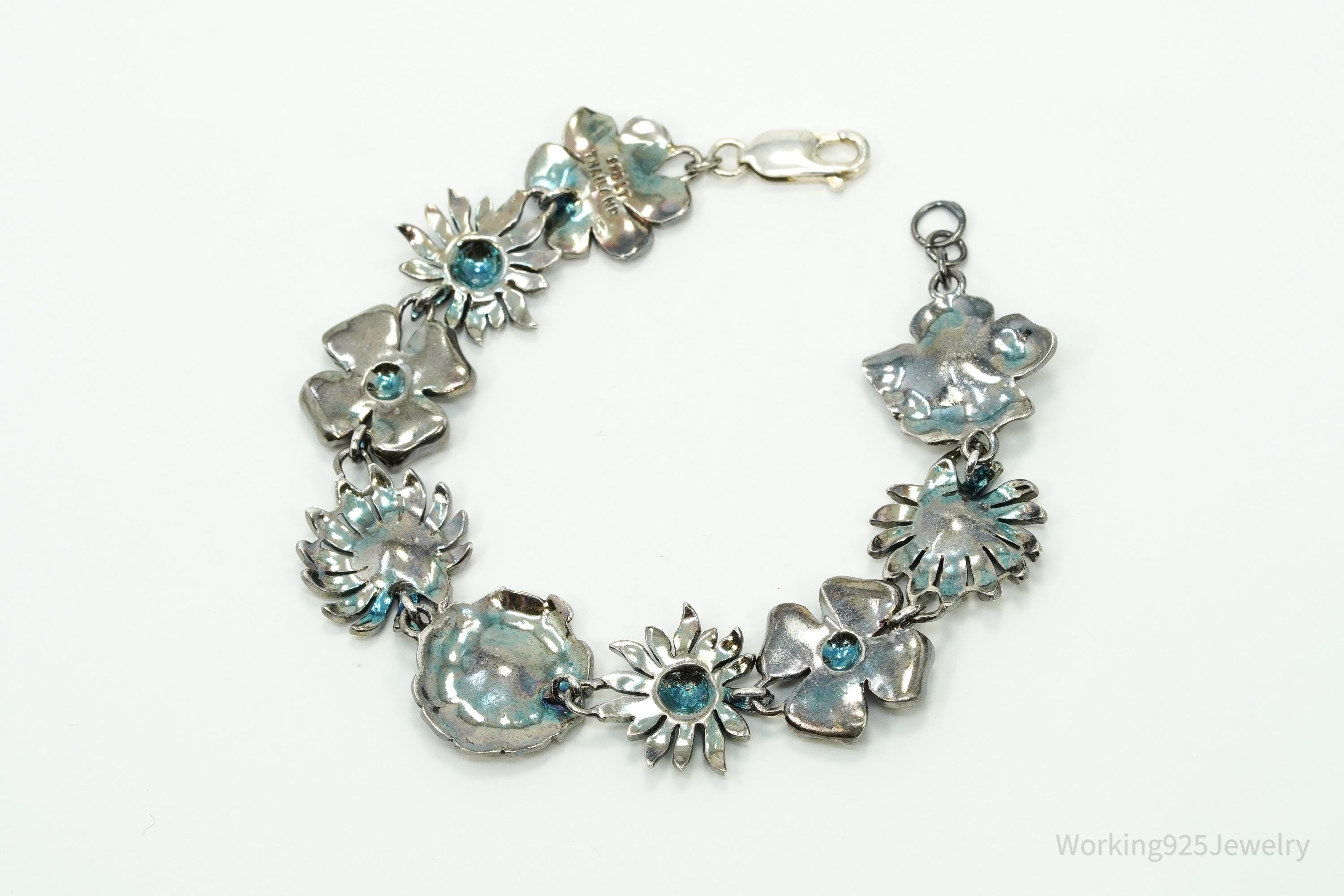 Vintage Flowers Sterling Silver Bracelet 7.5"