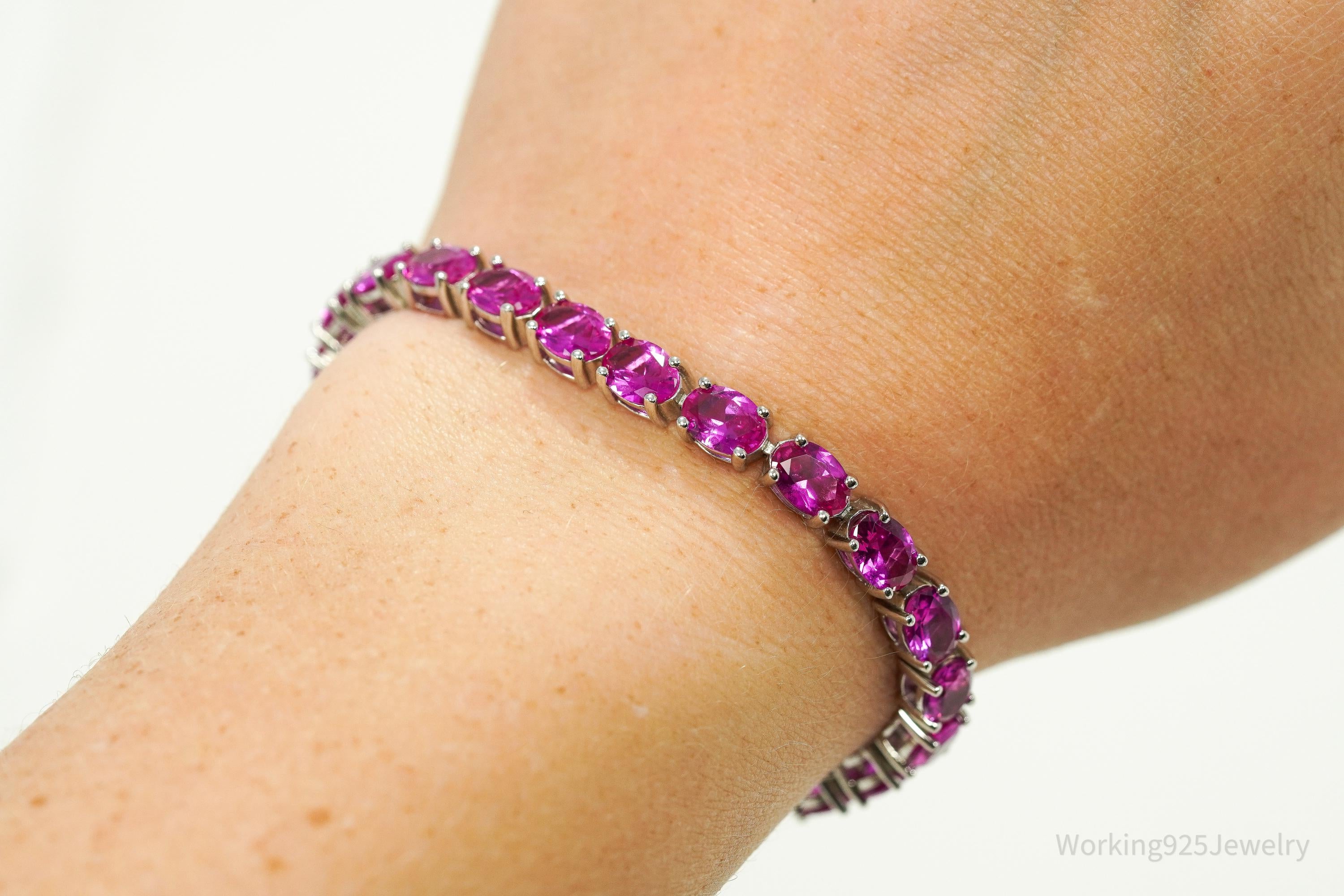 Designer BBJ Lab Sapphire Sterling Silver Tennis Bracelet 6 5/8"