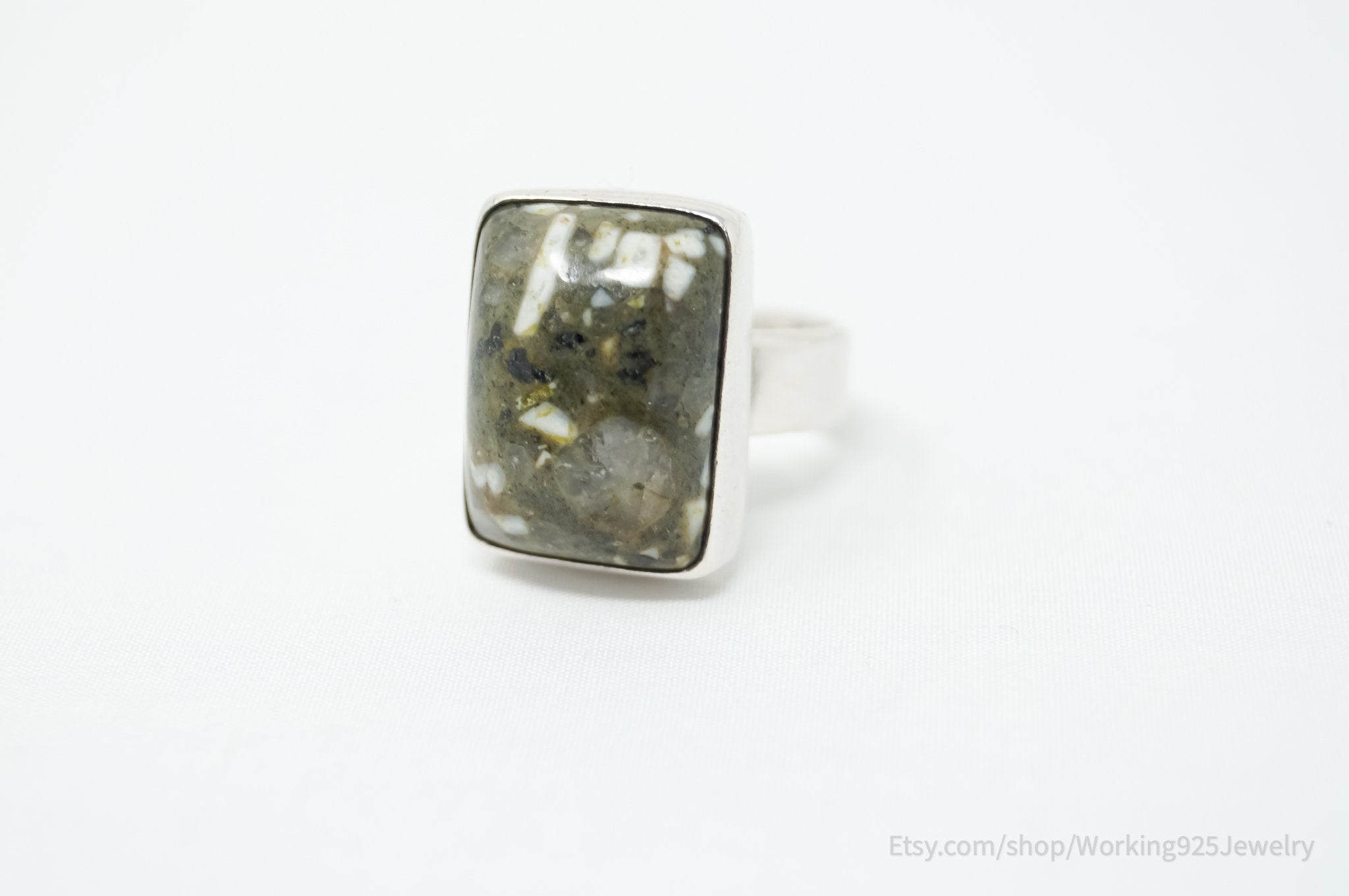 Vintage Southwest Green Jasper Sterling Silver Ring Size 7