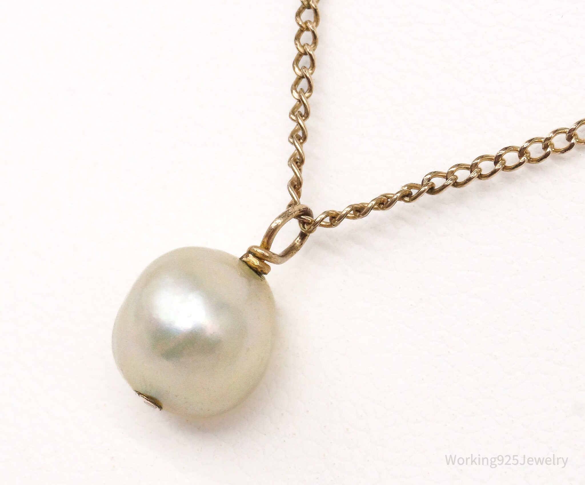 Antique Pearl 12K Gold Filled Chain Link Necklace