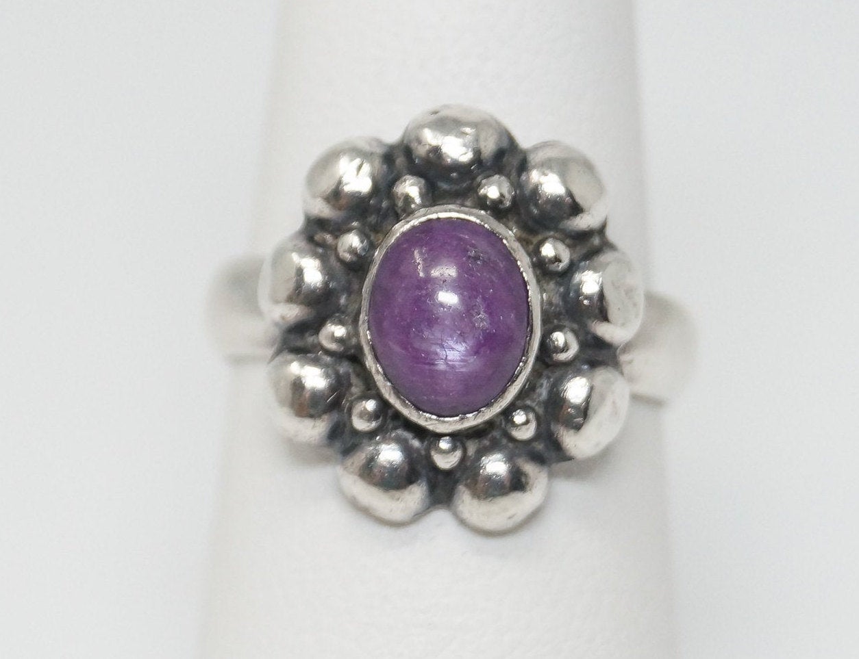 Vintage Purple Star Ruby Sterling Silver Southwestern Ring - Sz 6