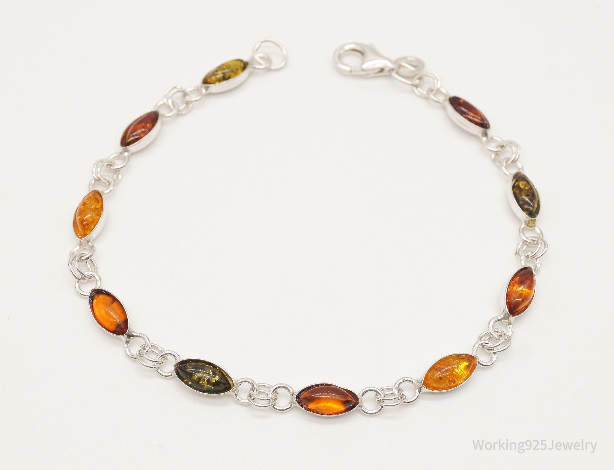 Vintage Multi Amber Modernist Sterling Silver Bracelet