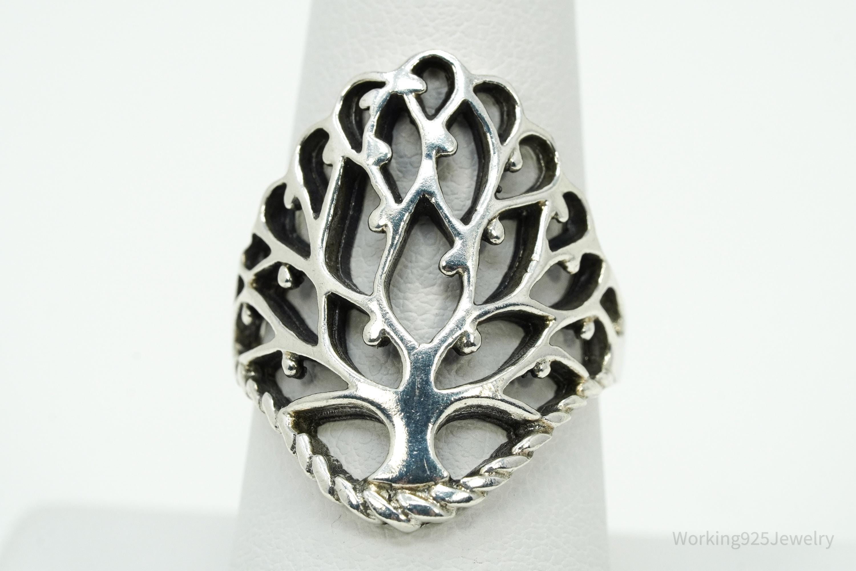 Vintage Tree Of Life Sterling Silver Ring - Size 8.25