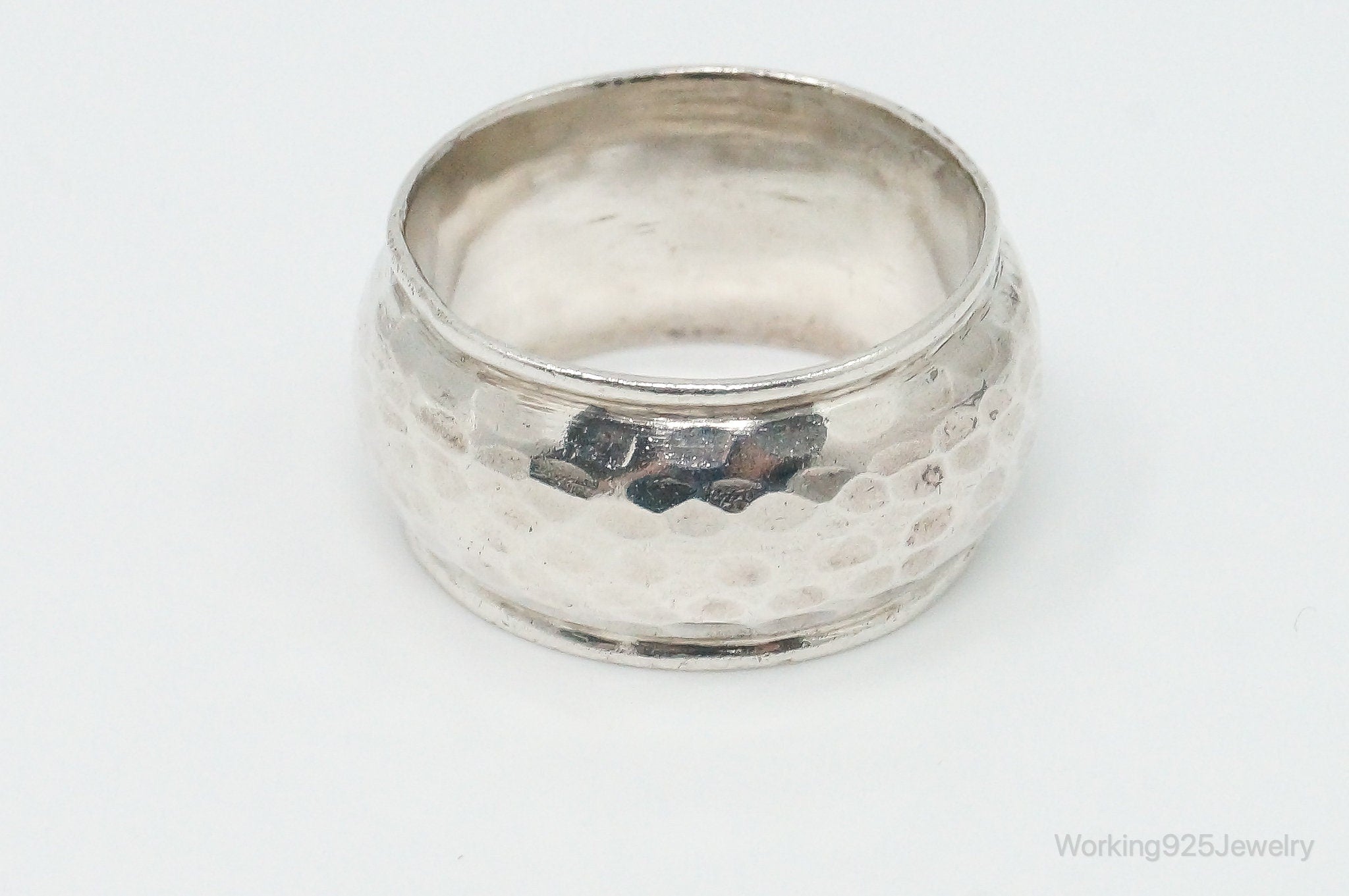 Vintage Modern Hammered Style Sterling Silver Band Ring - Size 8.25