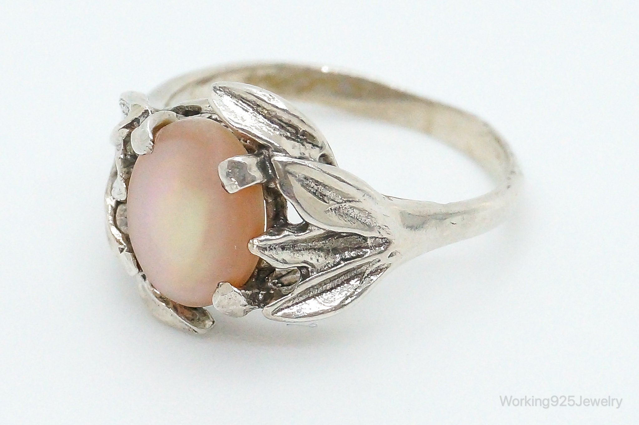 Vintage Pink Mother Of Pearl Sterling Silver Ring - Size 6.25