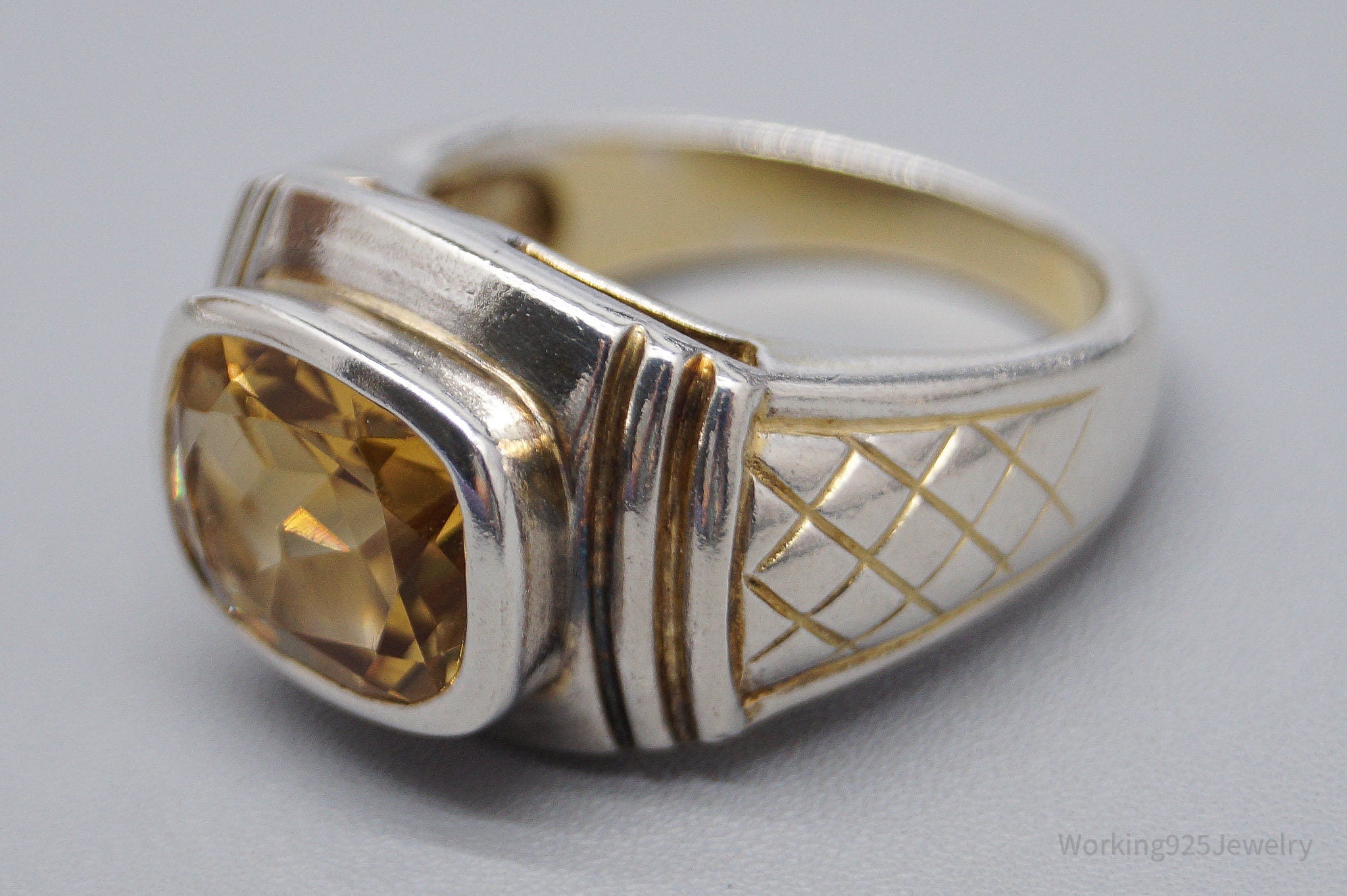 Vintage Large Citrine Sterling Silver Ring - Size 9