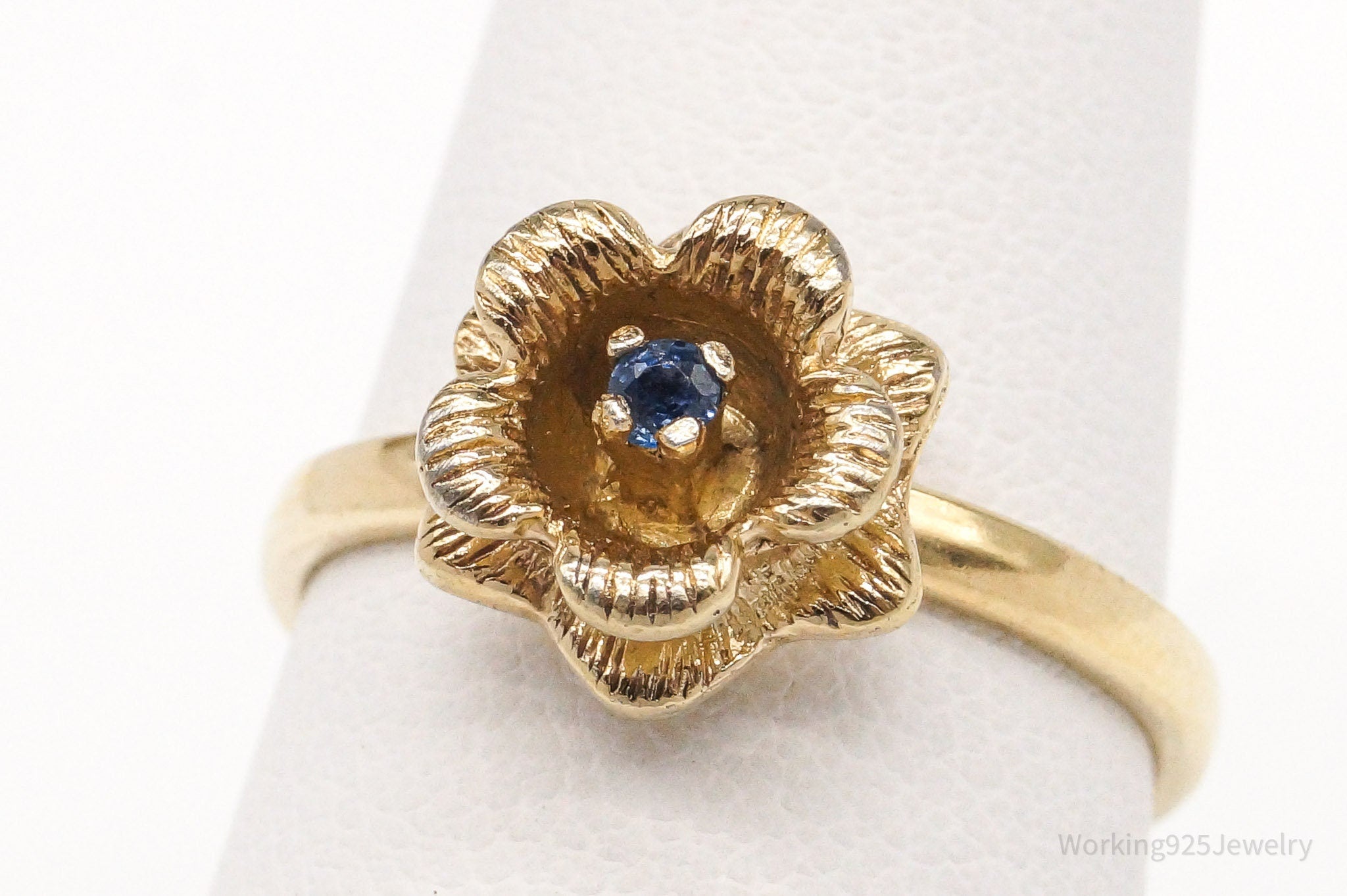 Vintage Vargas Sapphire Flower Gold Vermeil Sterling Silver Ring - Size 7