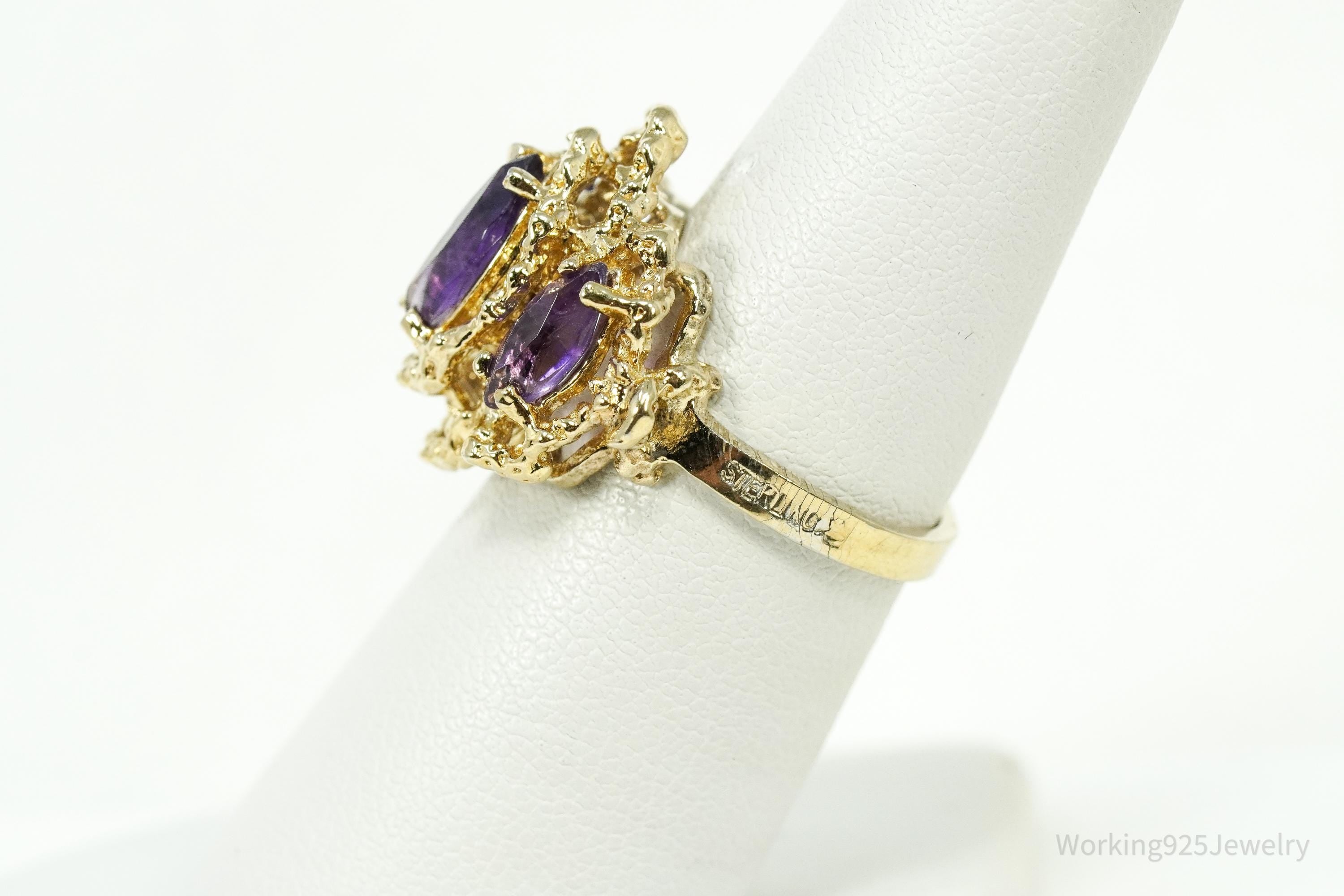 Vintage Amethyst 14K Yellow Gold Vermeil Sterling Silver Ring - Size 6.5