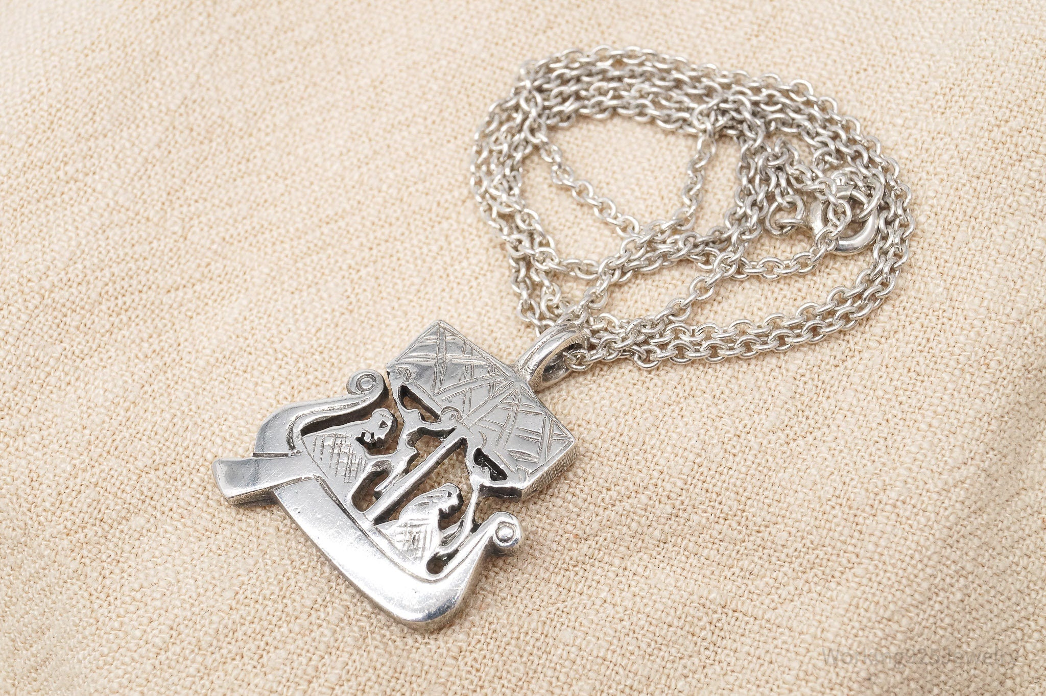 Vintage Gotland Viking Ship Sterling Silver Necklace - 17"