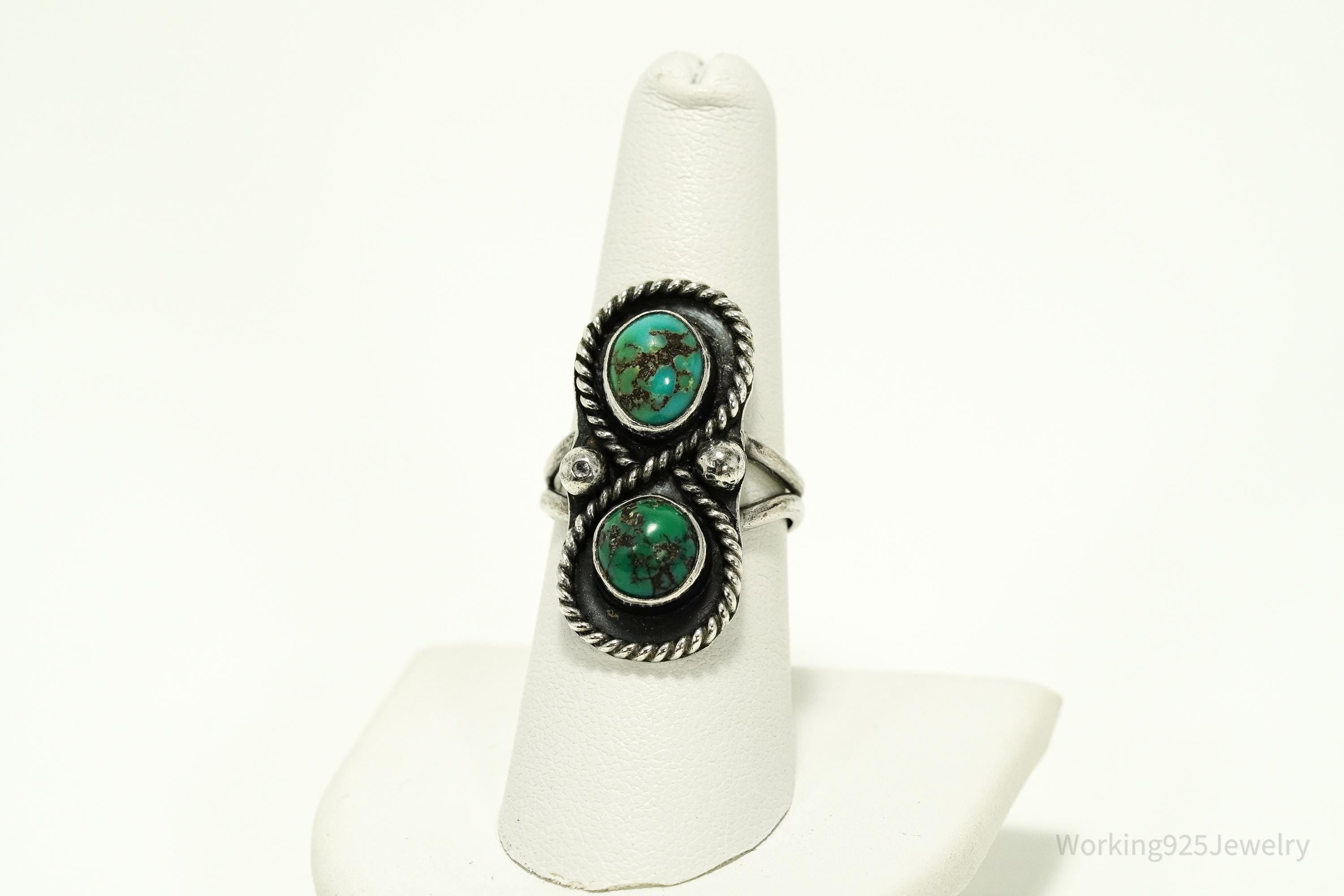 Vintage Native American Turquoise Silver Ring - Size 8.25