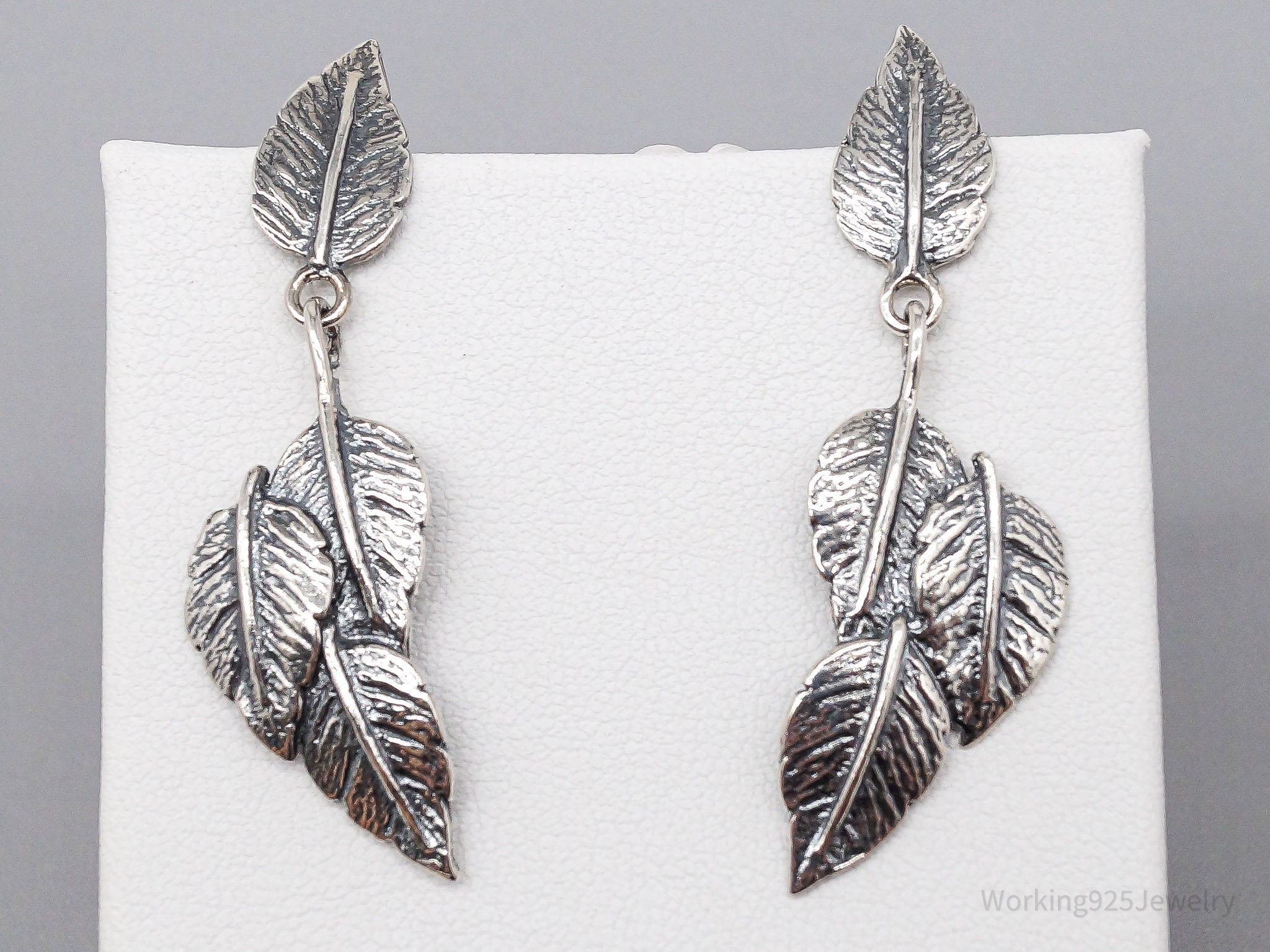 Vintage Israel Designer Leaves Sterling Silver Earrings