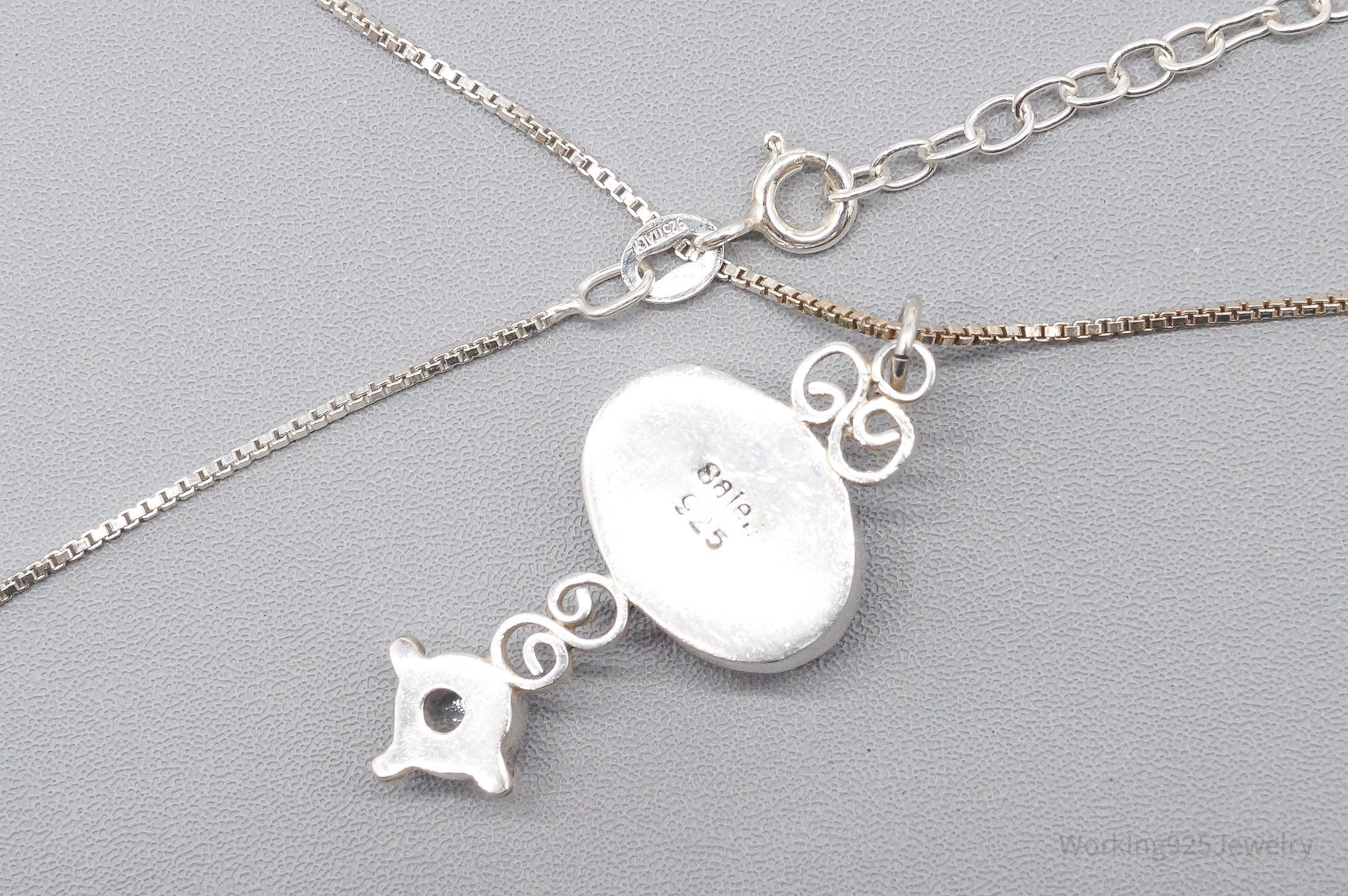 Vintage SAJEN Aventurine & Moonstone Sterling Silver Necklace 20"