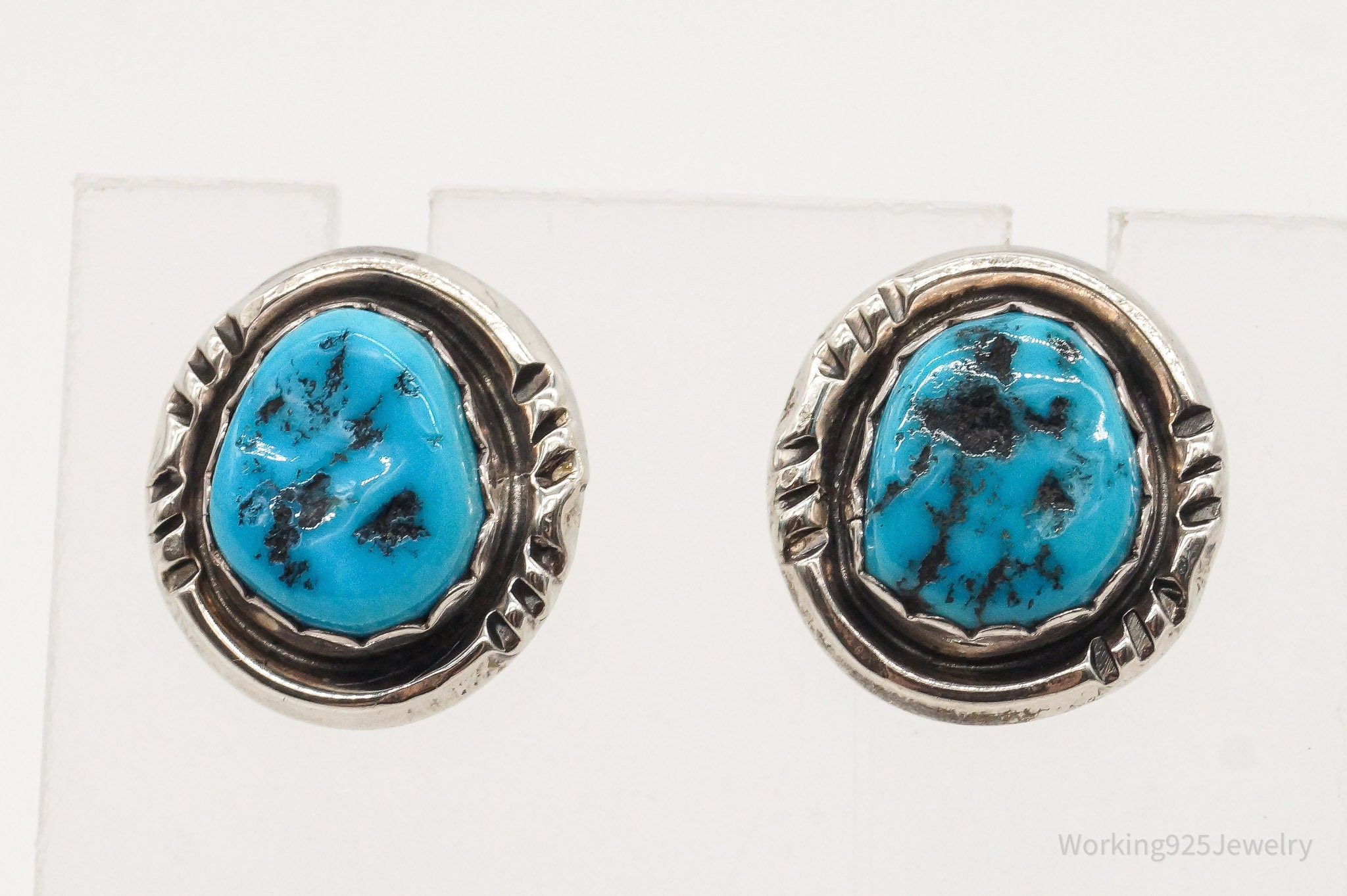 Vintage Native American RB Turquoise Sterling Silver Earrings